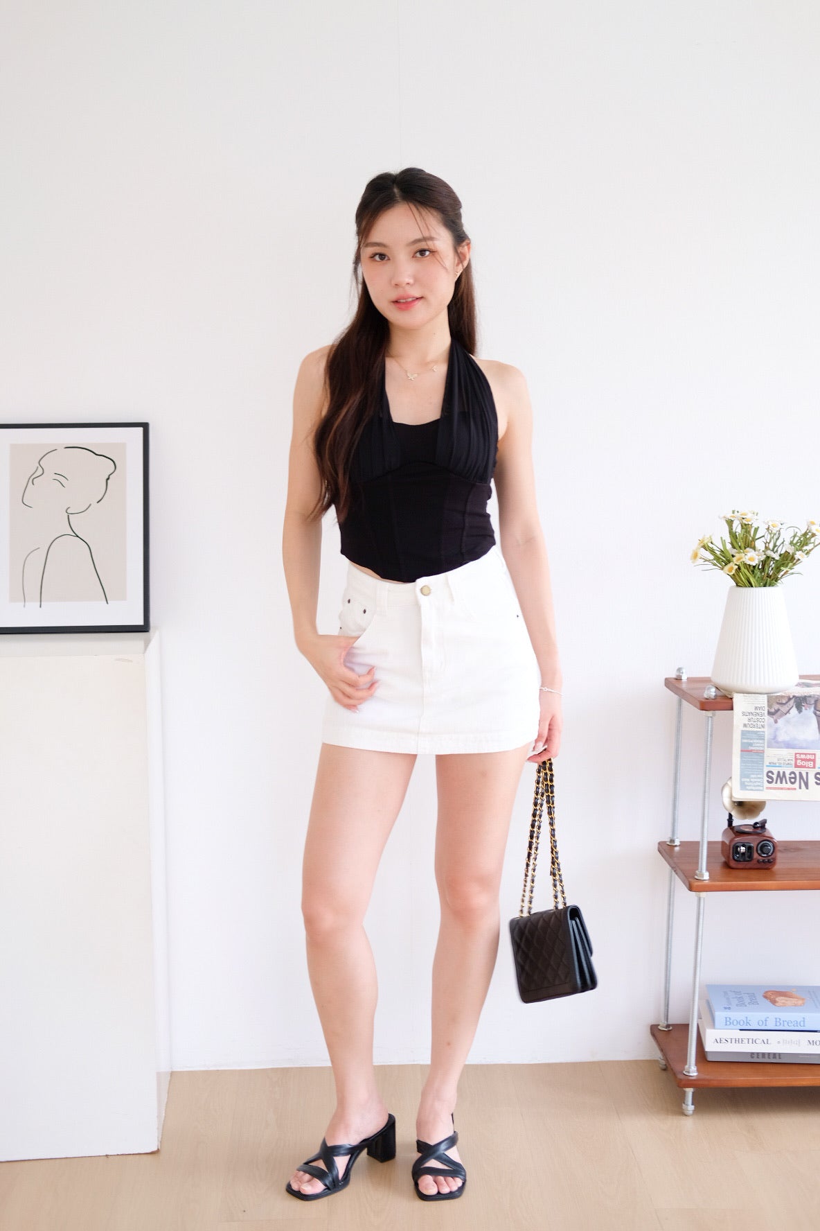 Siren Padded Halter Self Tie Top (Black)
