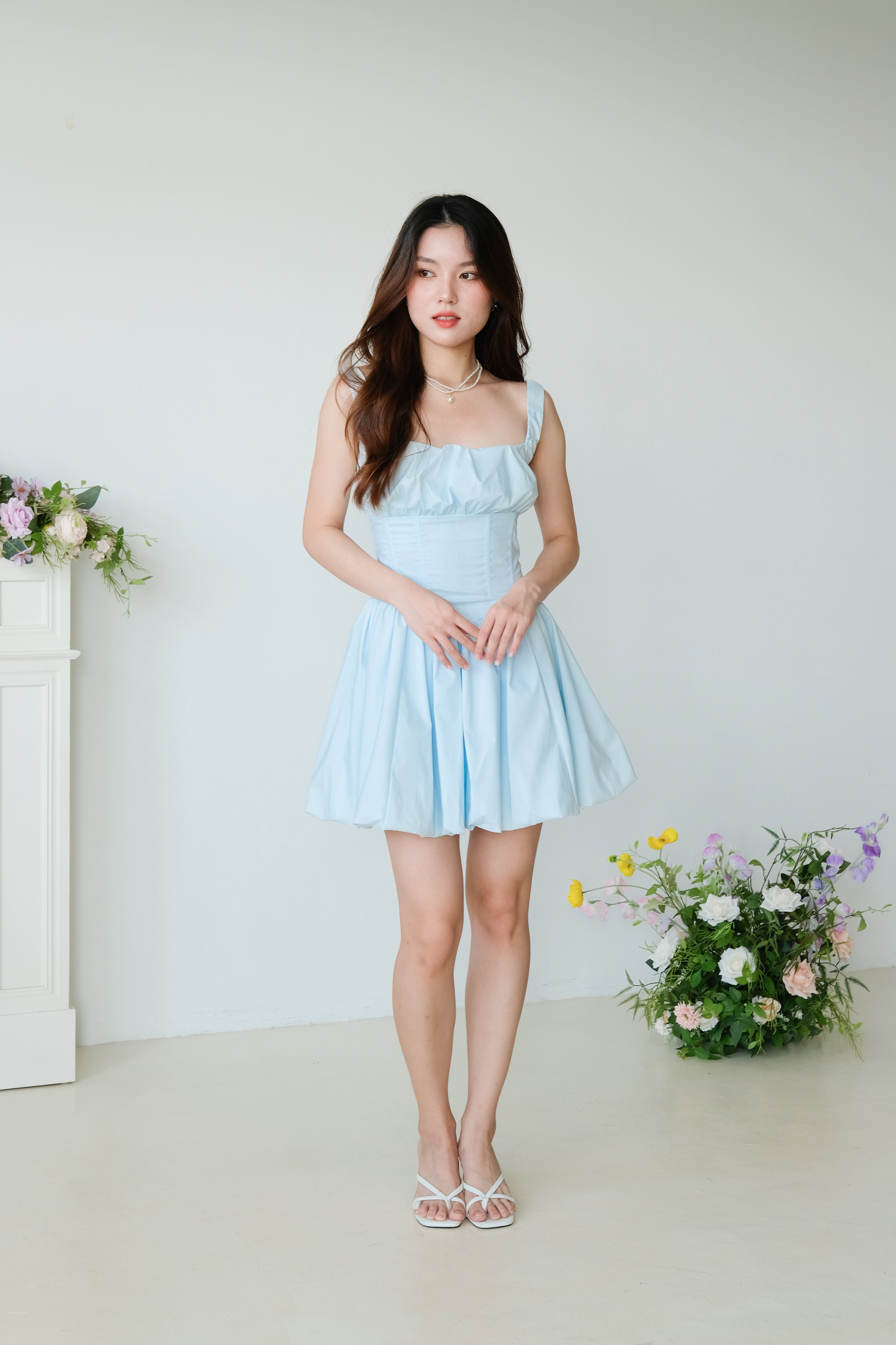 Carine Ruched Bubble Dress (Bluebell)