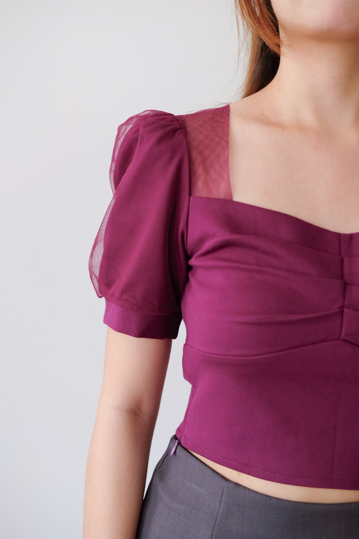 Purple Ruched Puff Sleeve Top