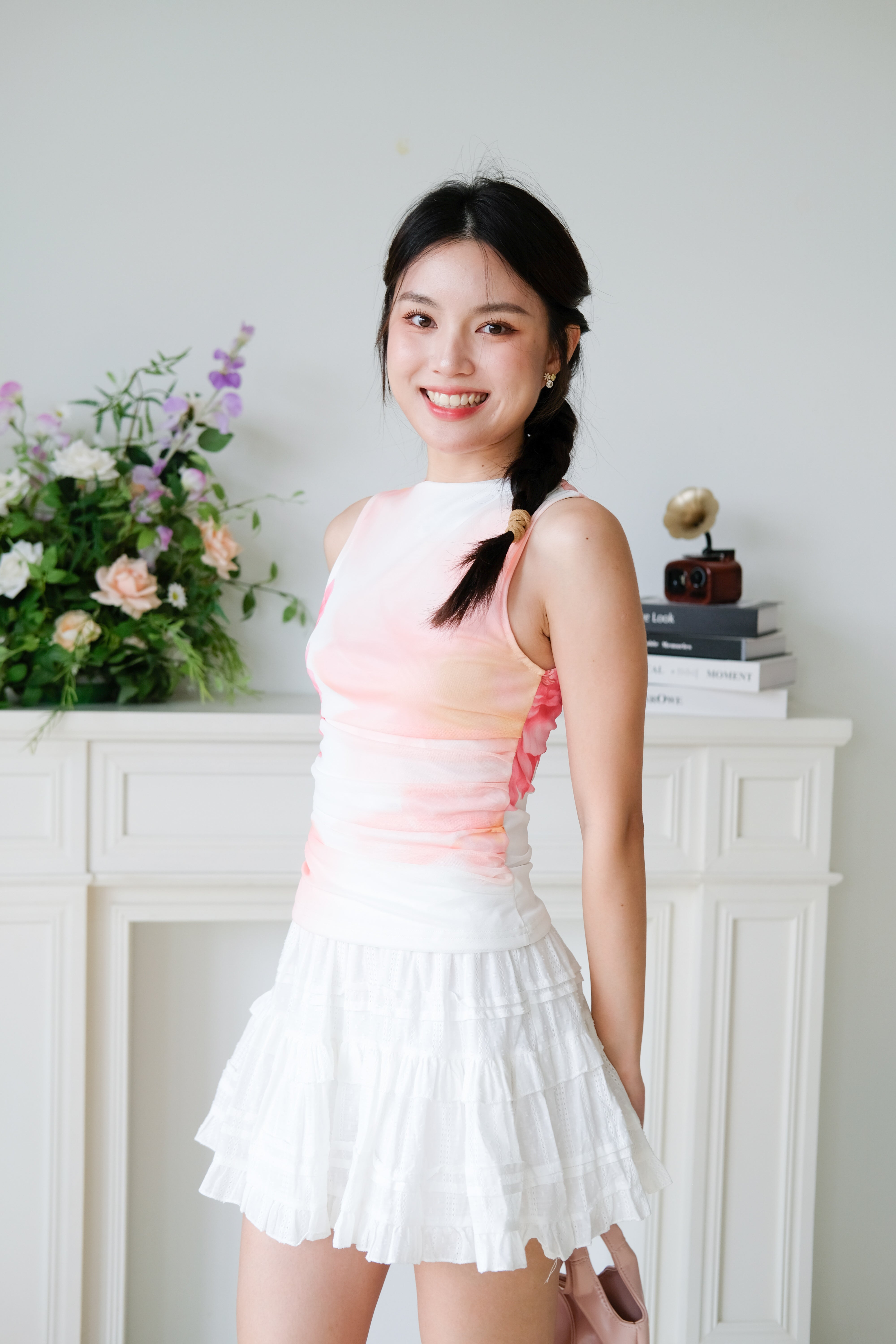 Lilo Abstract Floral Mesh Top (Orange Abstract)