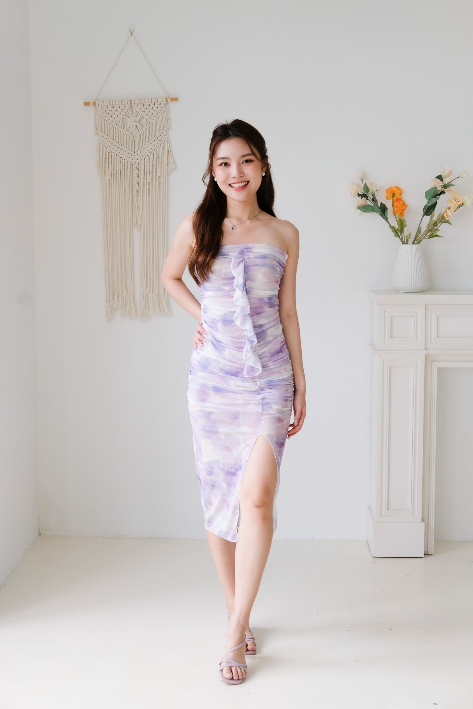 Cherine Abstract Mesh Bodycon Dress (Lilac)