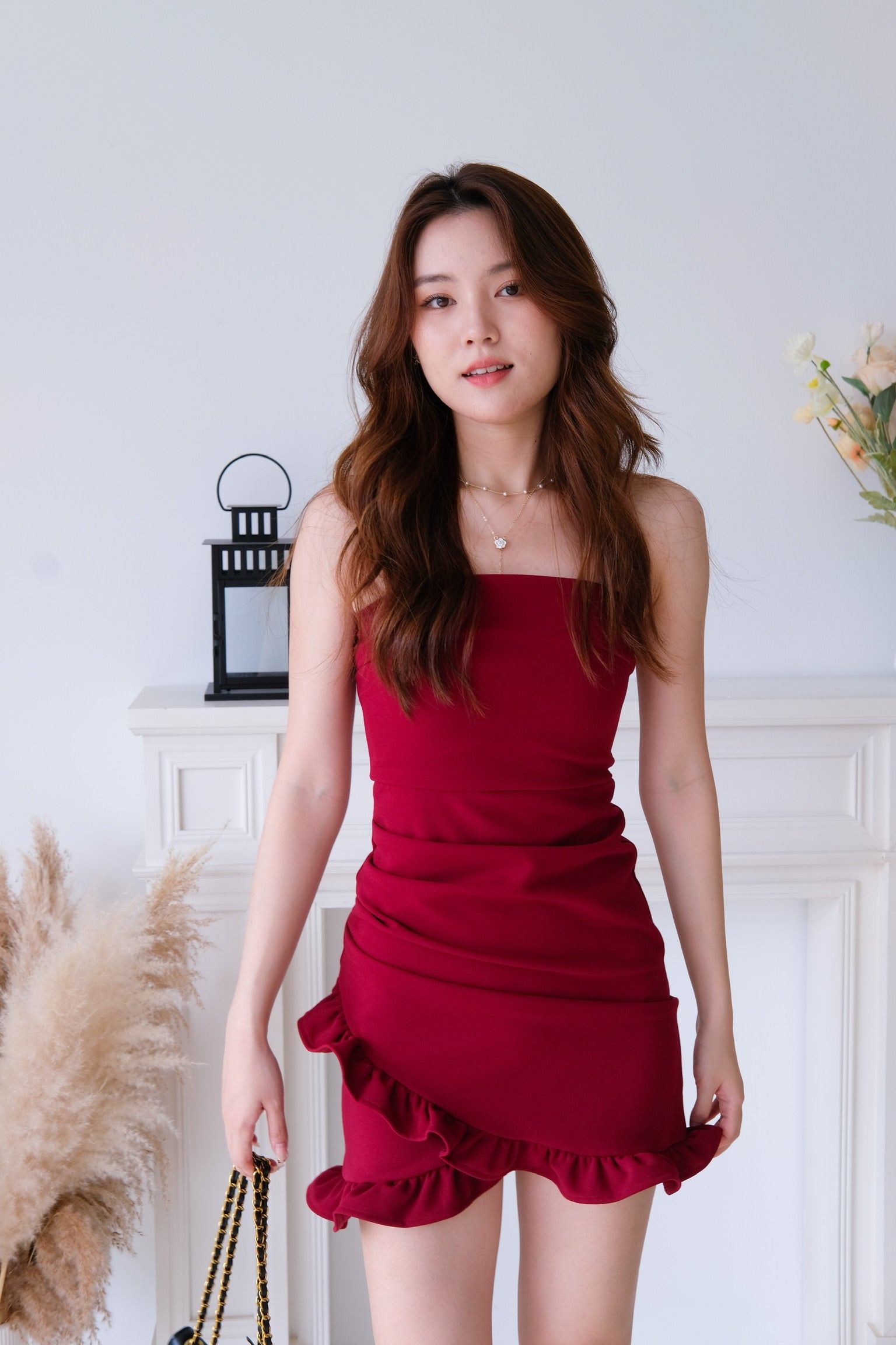 Cynthia Ruffle Tube Dress (Wine)