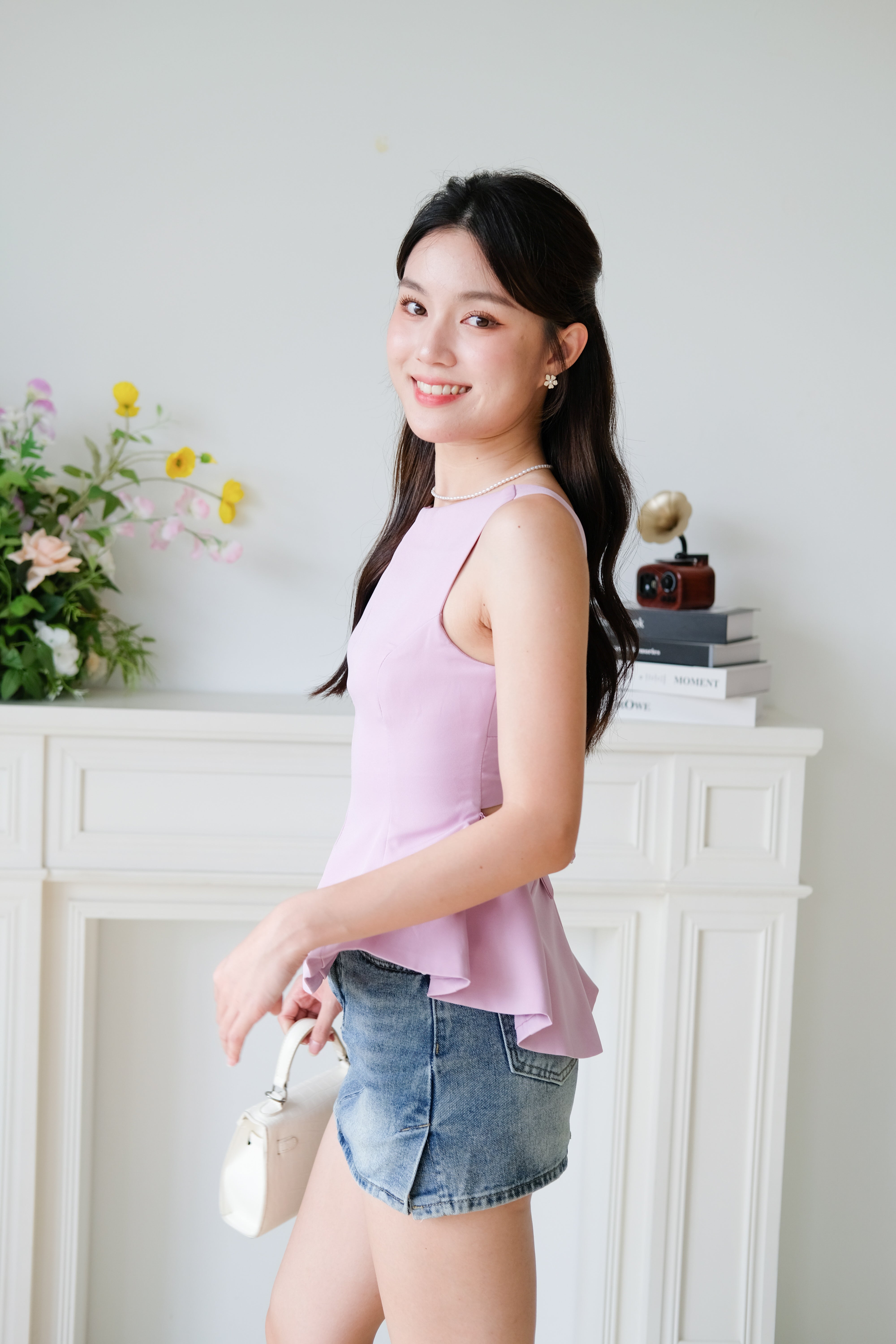 Belle Bareback Peplum Top (Purple)