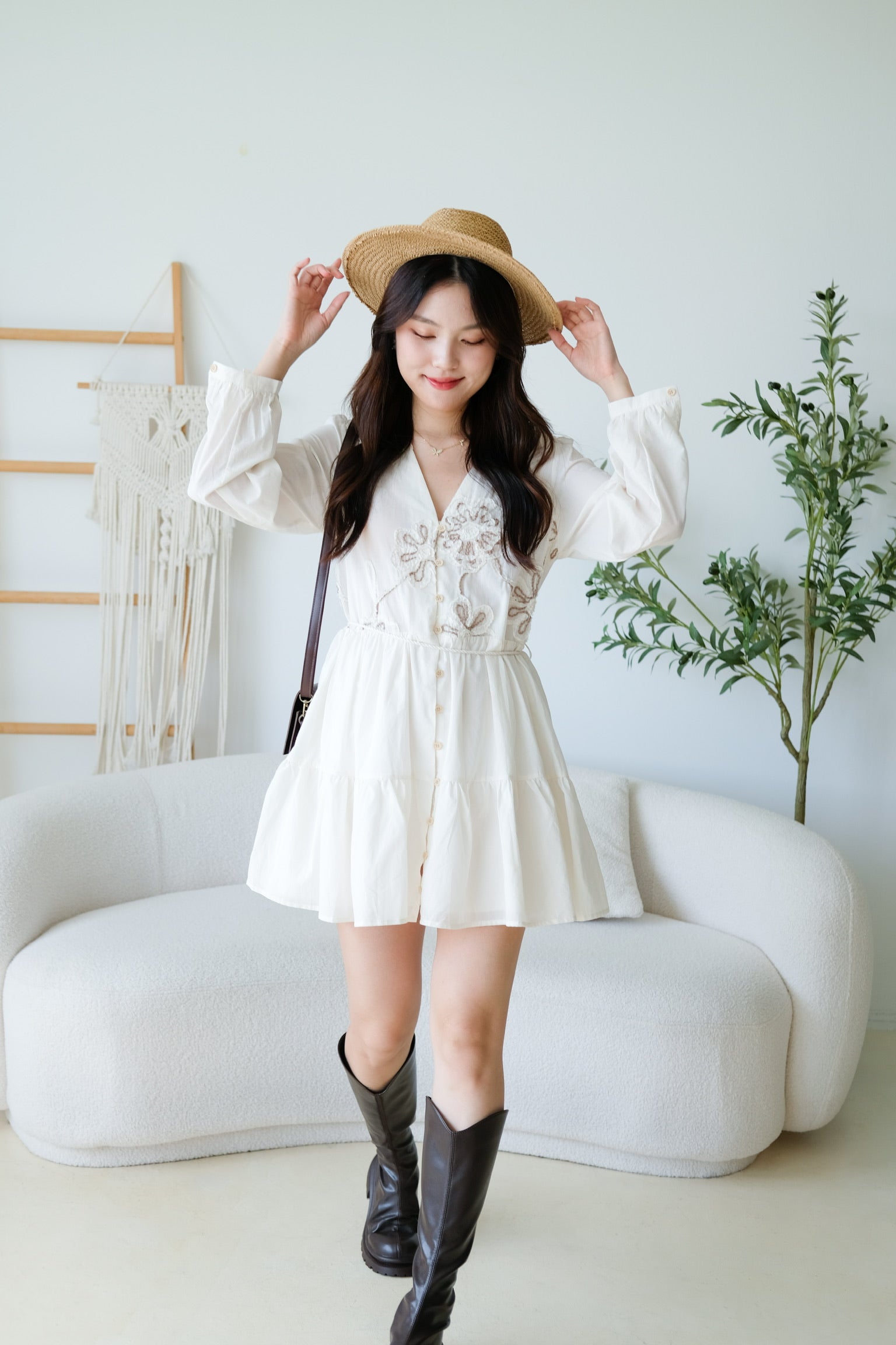 Isla Bohemian Babydoll Dress (Cream)