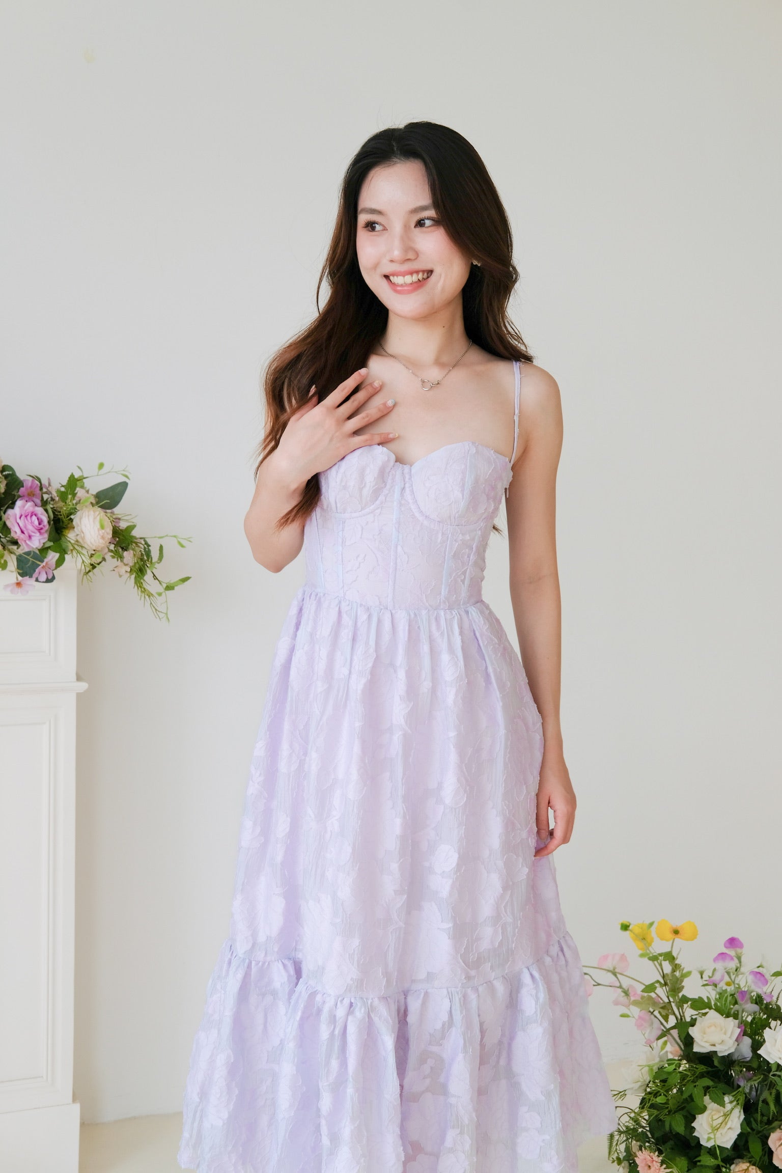 Natalia Floral Organza Midaxi Dress (Lilac)