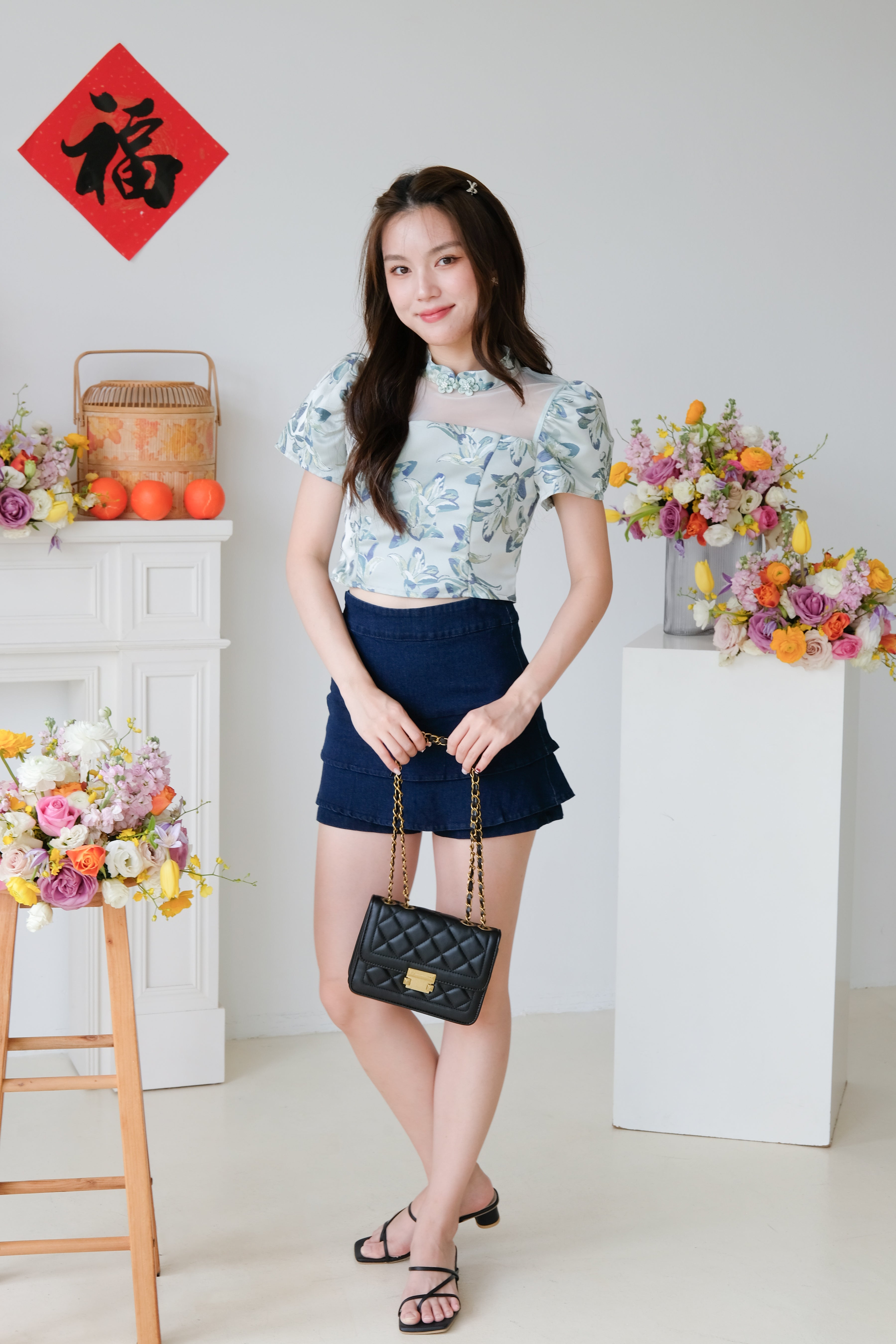 Yan Sleeve Cheongsam Top (Blue)