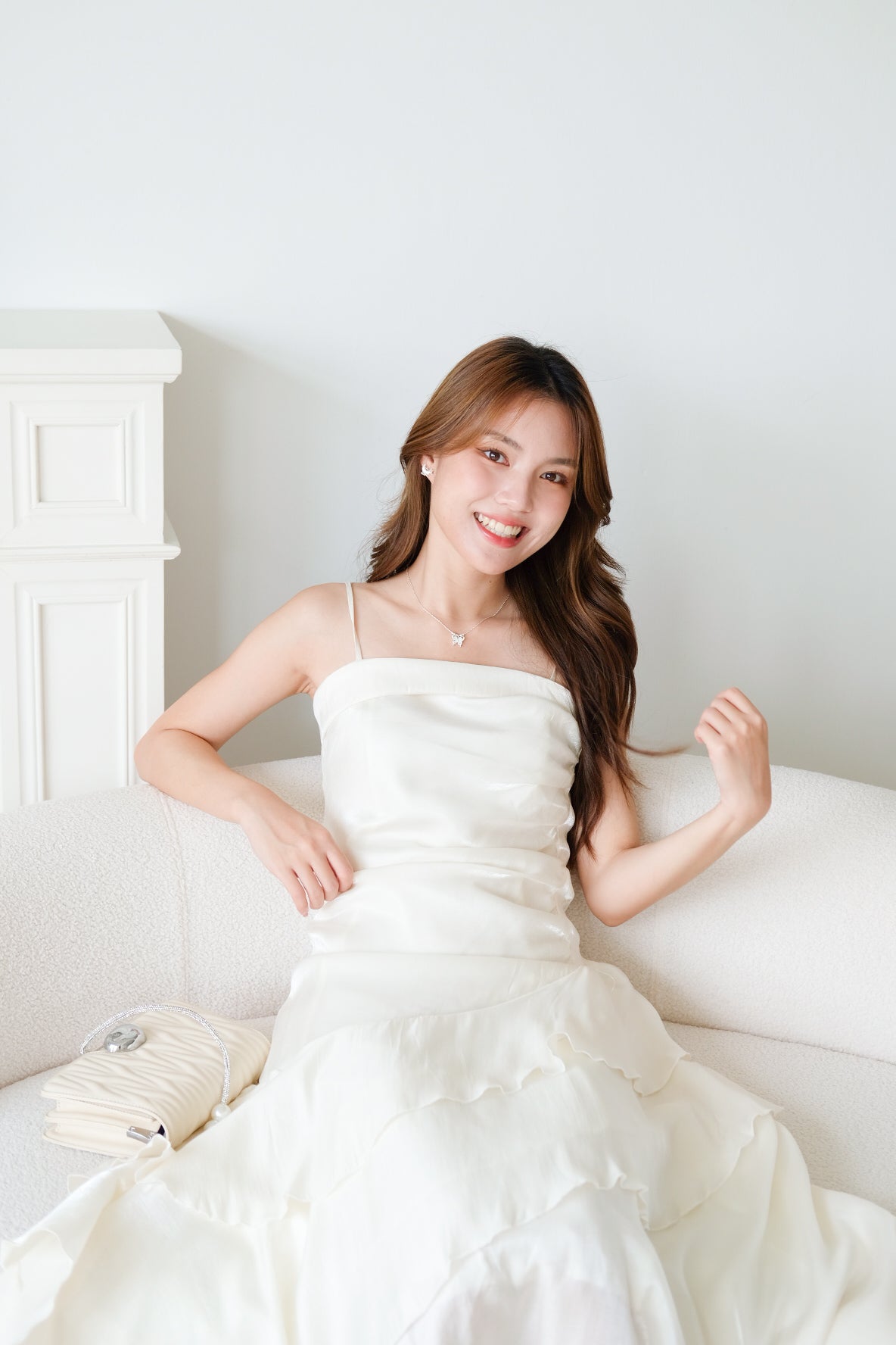 Vicky Ruffle Tiered Dinner Maxi Dress (Cream)