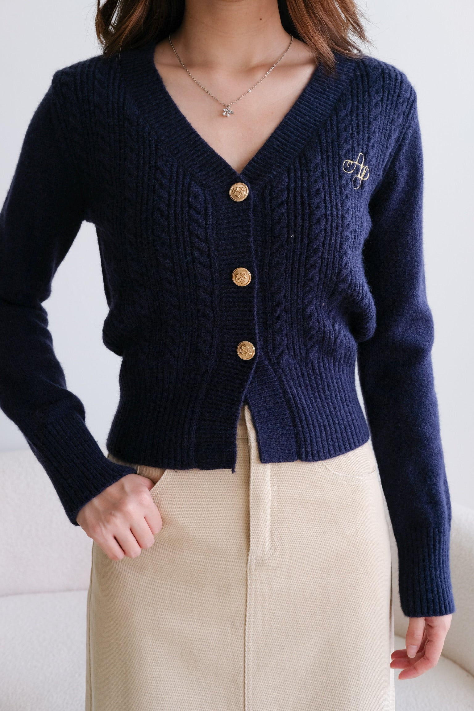 Hermione College Knit Cardigan (Navy Blue)