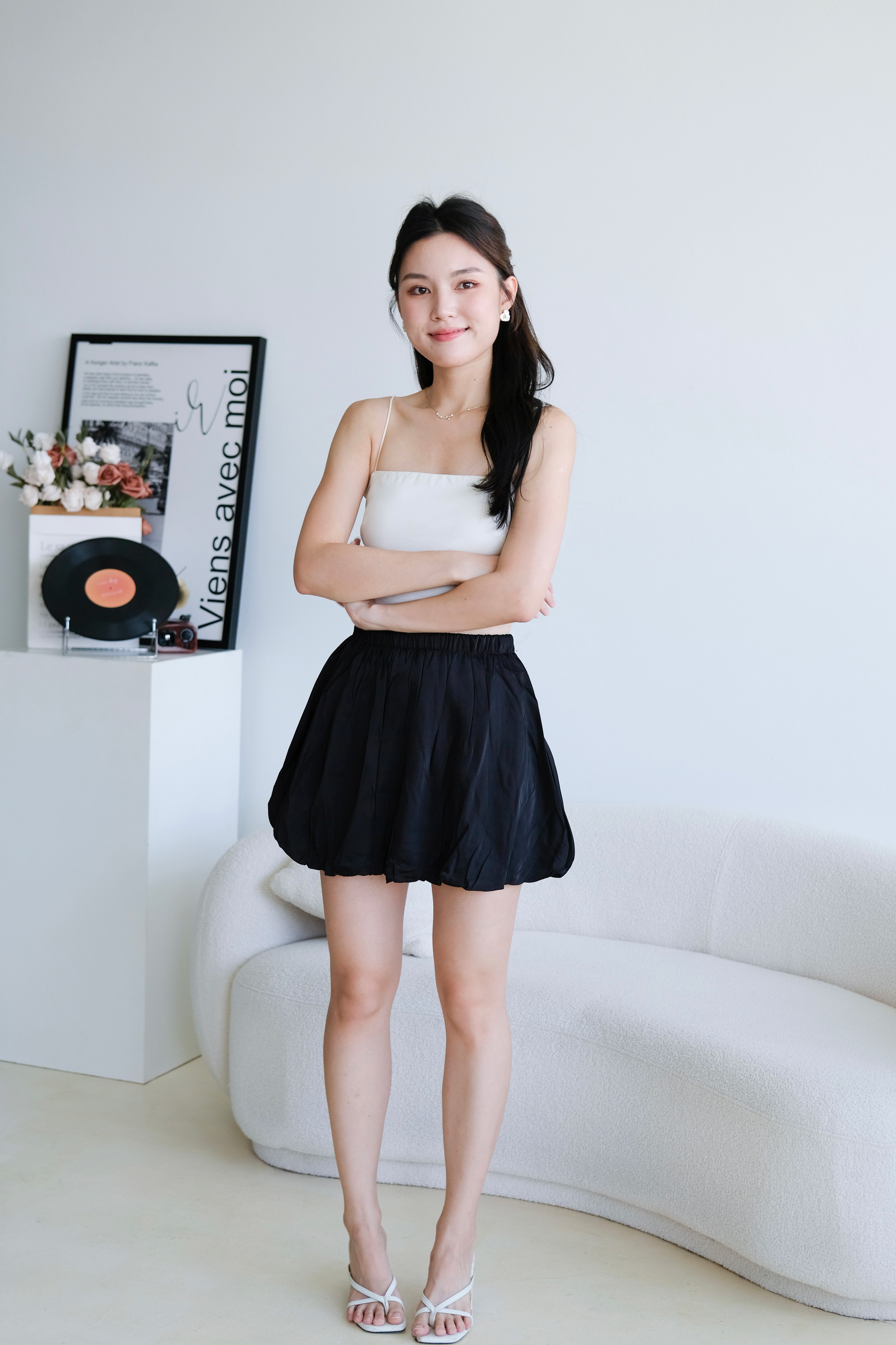 Lisa Bubble Satin Skirt (Black)