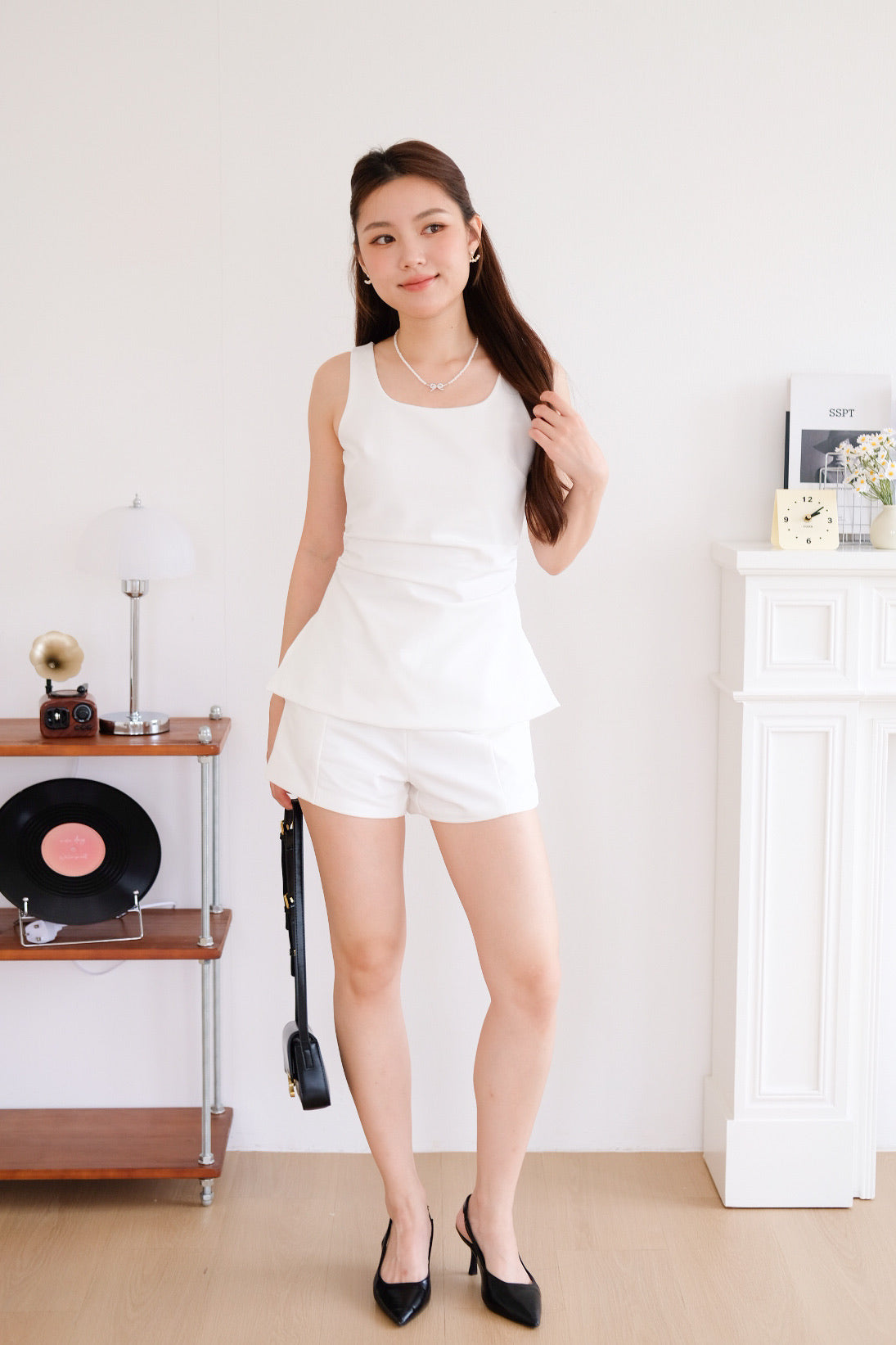 Cooper Ruched Flare Top (White)