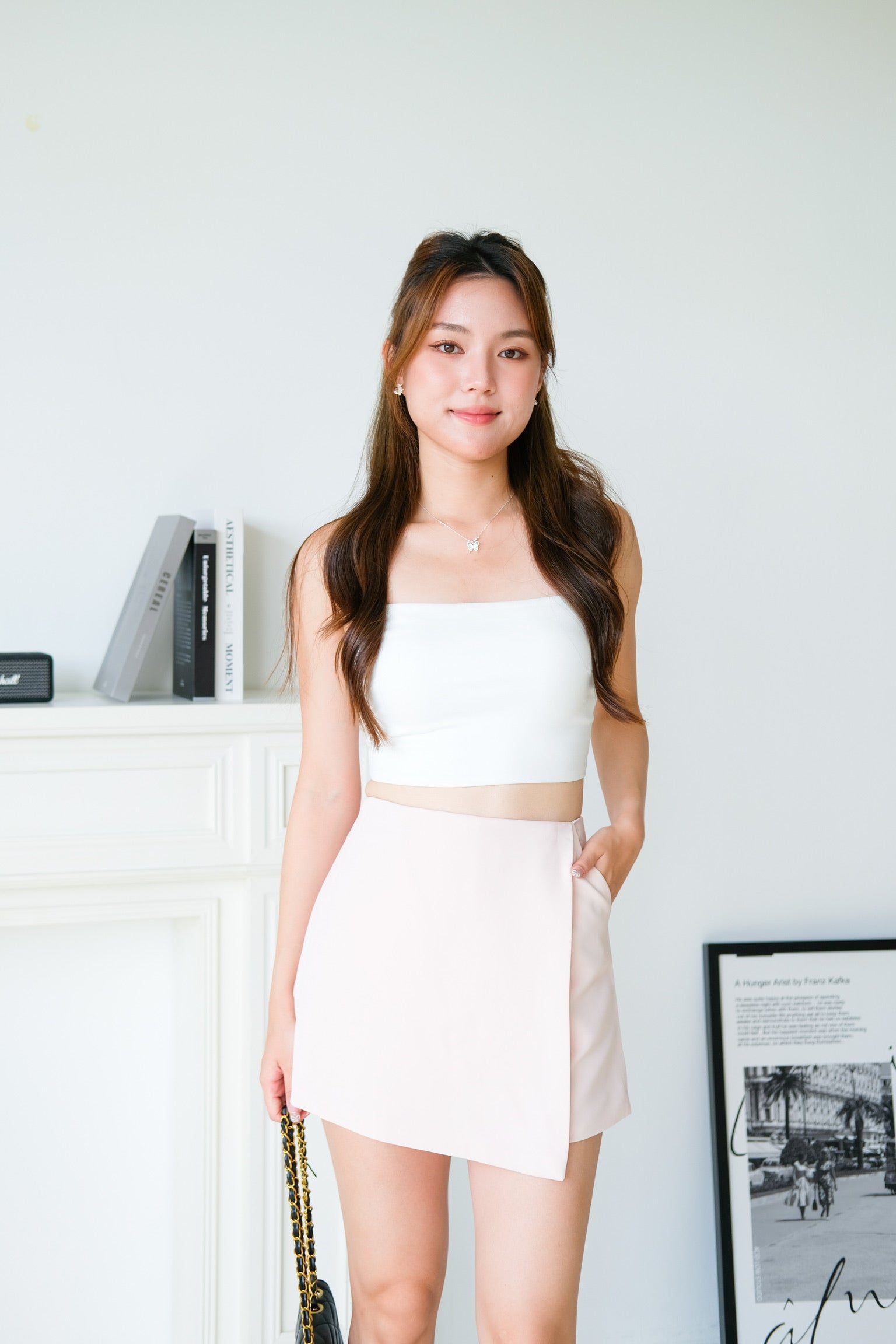 Arden Wrapped Elastic Waist Skorts (Pale Pink)