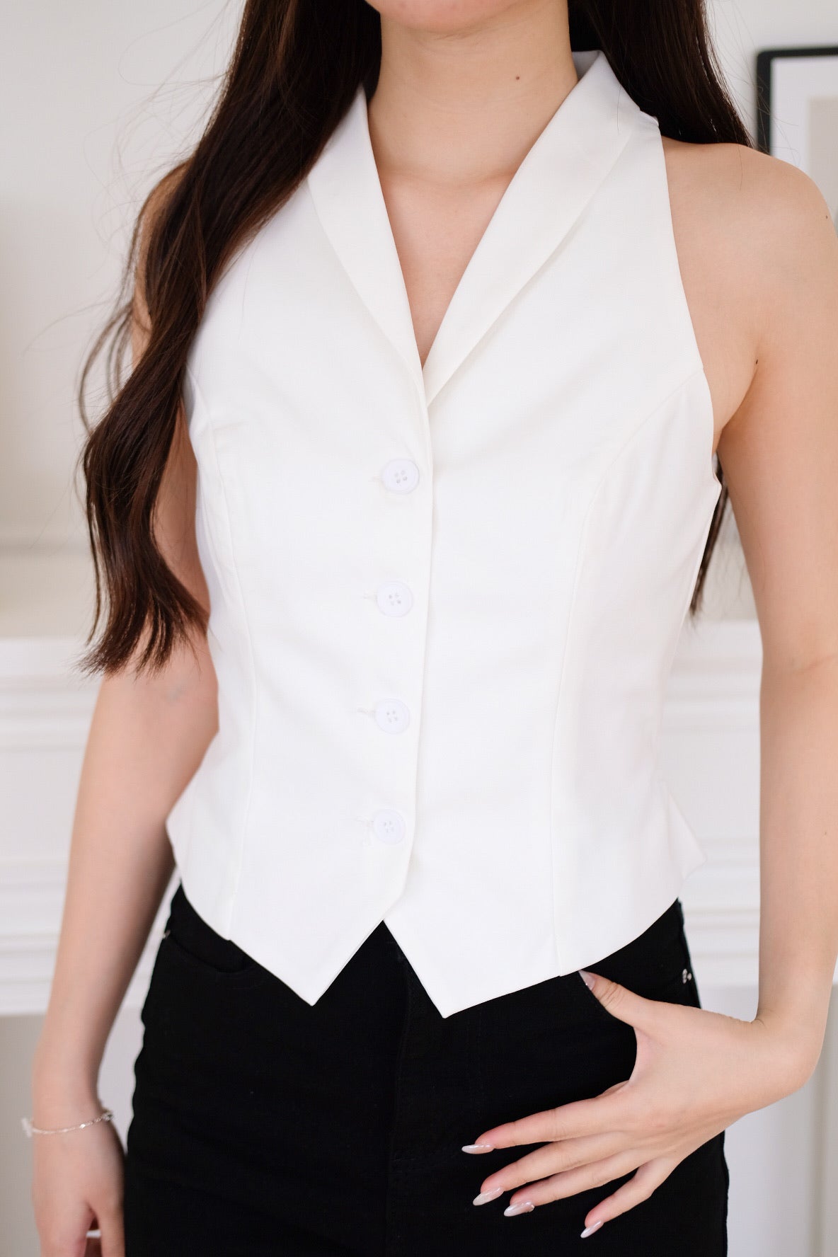 Selene Crop Vest Top (White)