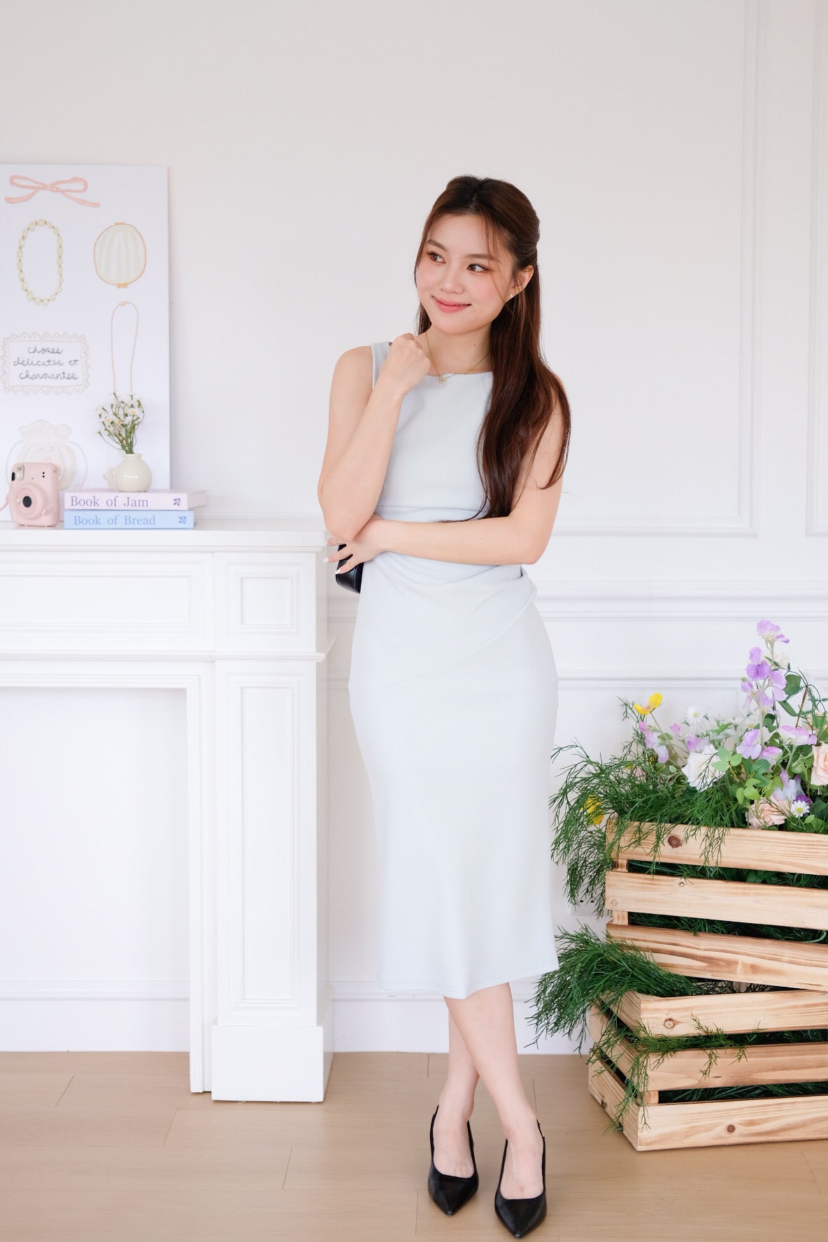 Felicia Boatneck Ruched Maxi Dress (Light Sage)