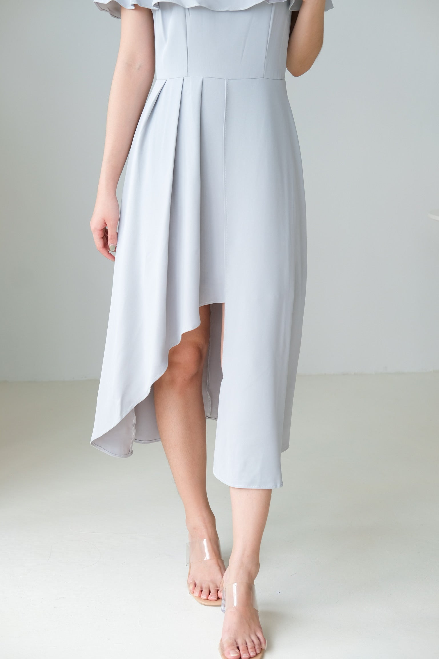 Danielle Ruffle Asymmetrical Maxi Dress (Sage)