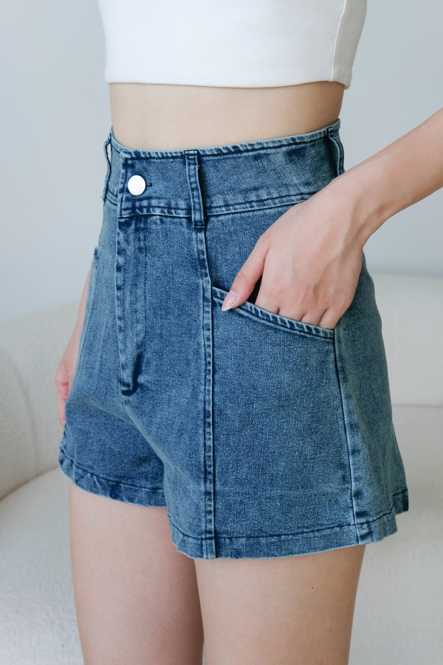 24/7 Denim High Waist Shorts (Blue)