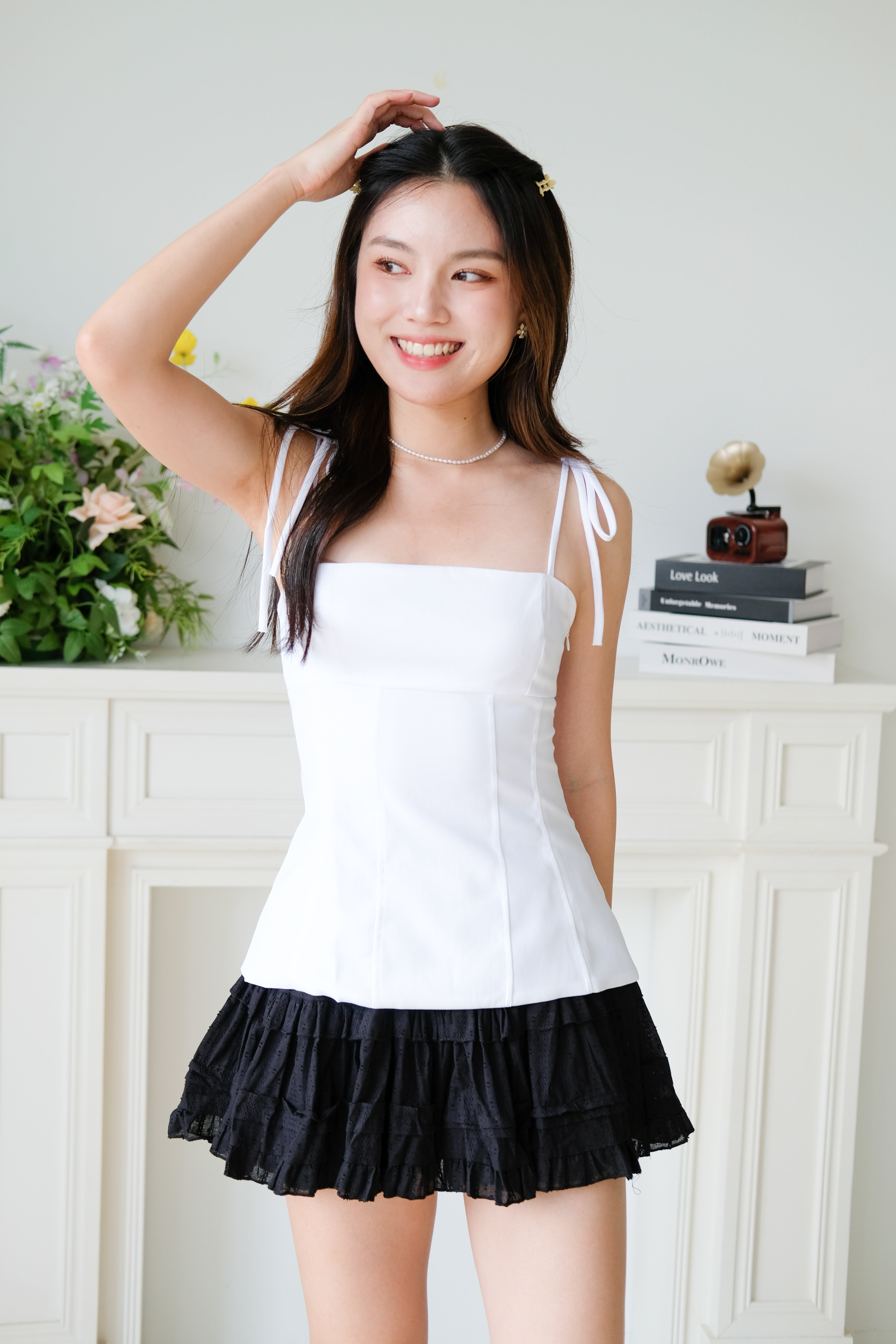 Marilyn Self Tie Ribbon Top (Plain White)