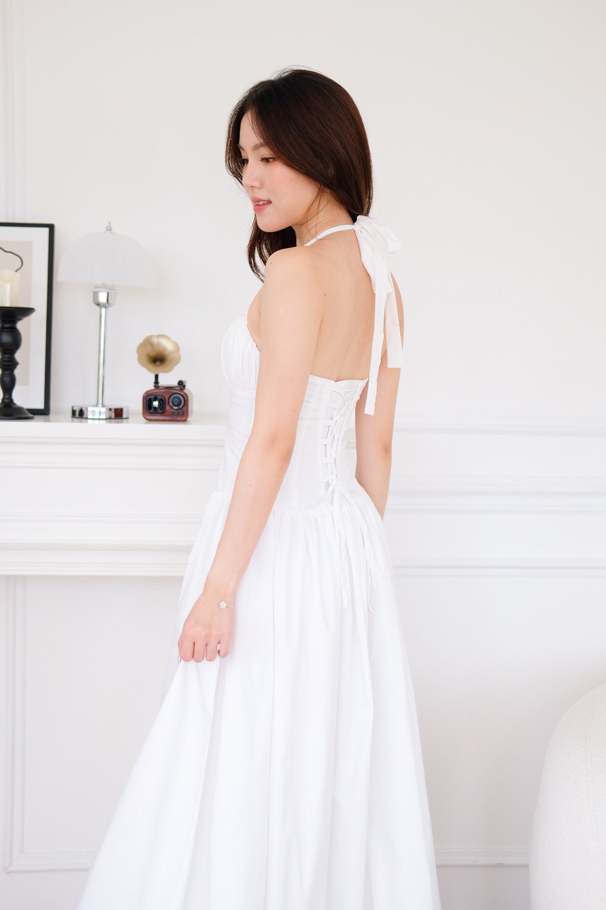 Cynthia Padded Corset Bubble Maxi Dress (White)
