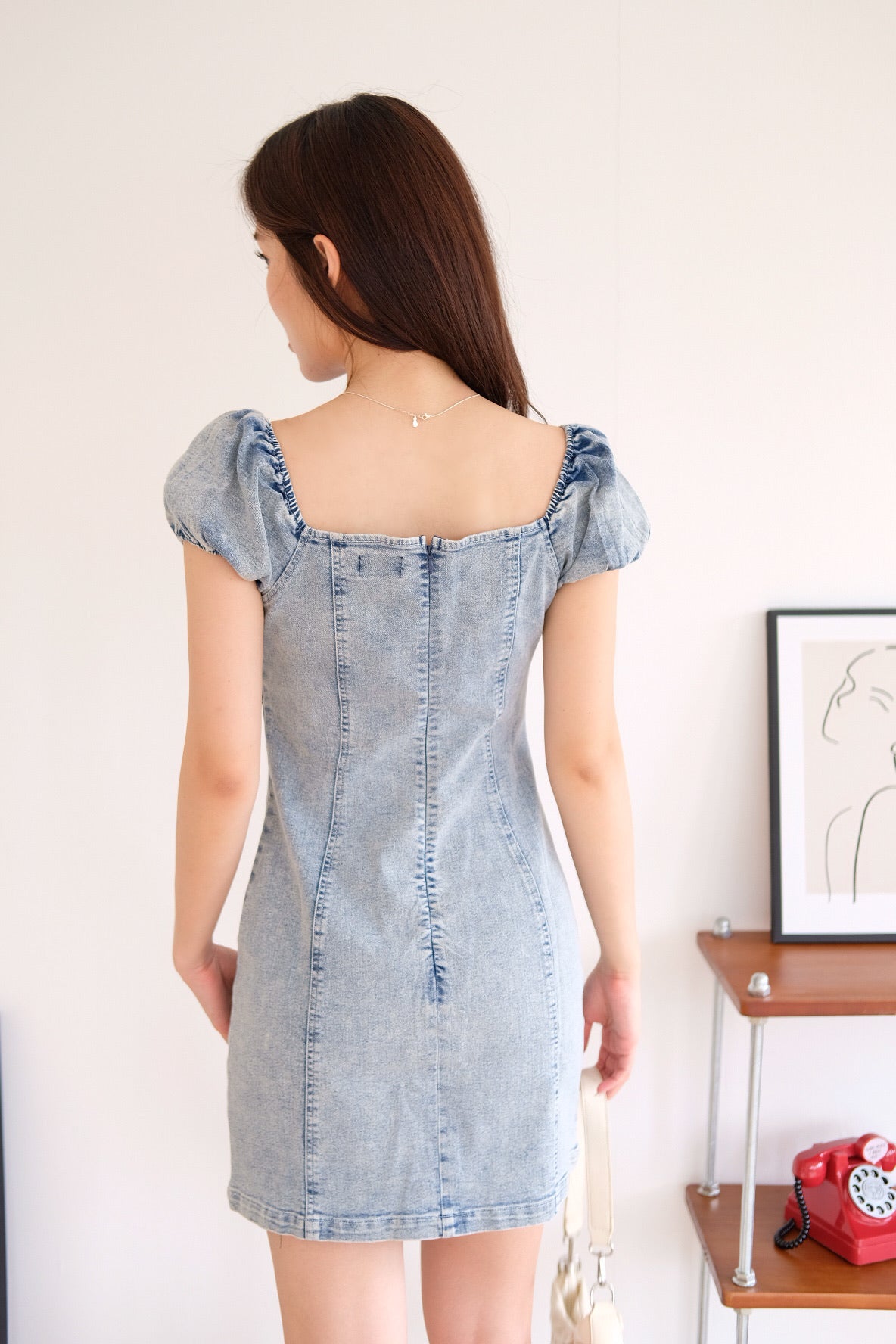 Celeste Ribbon Denim Dress (Light Blue)