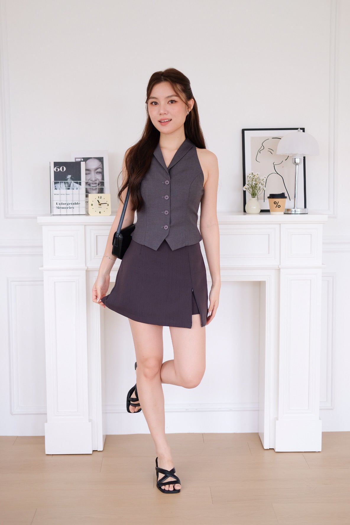 Selene Crop Vest Top (Dark Grey)
