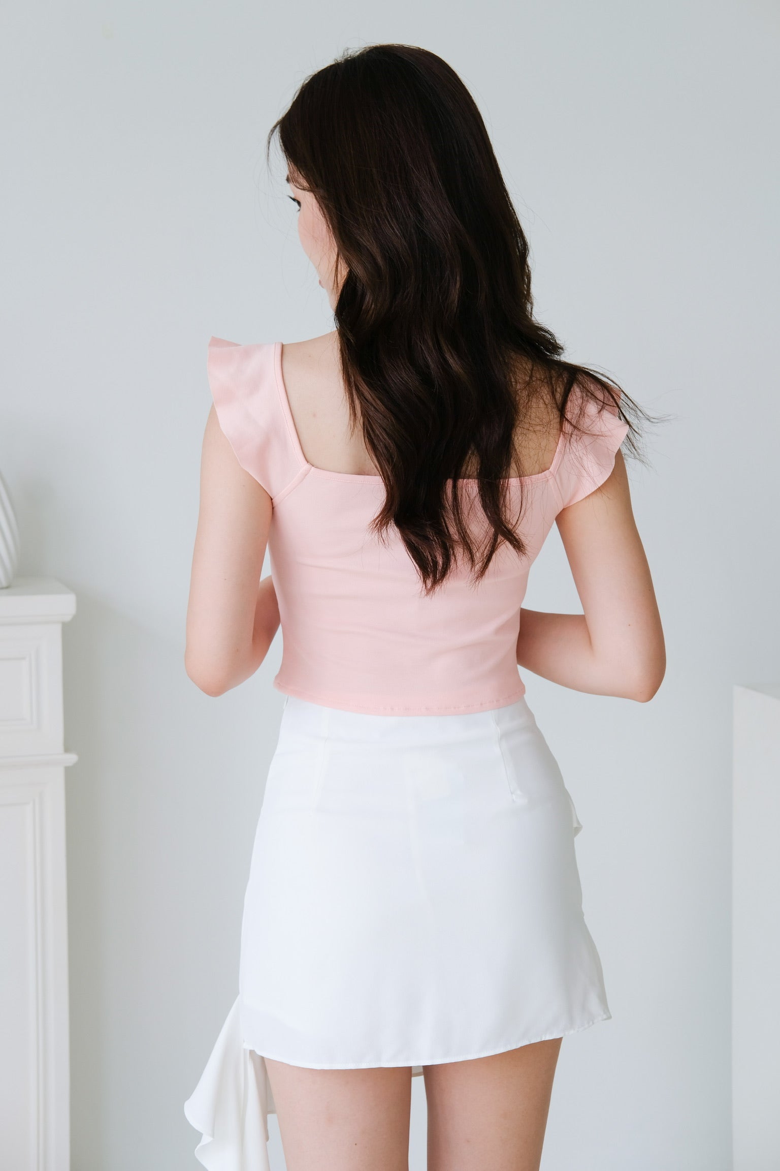 Aurora Ruched Drape Crop (Peach Pink)