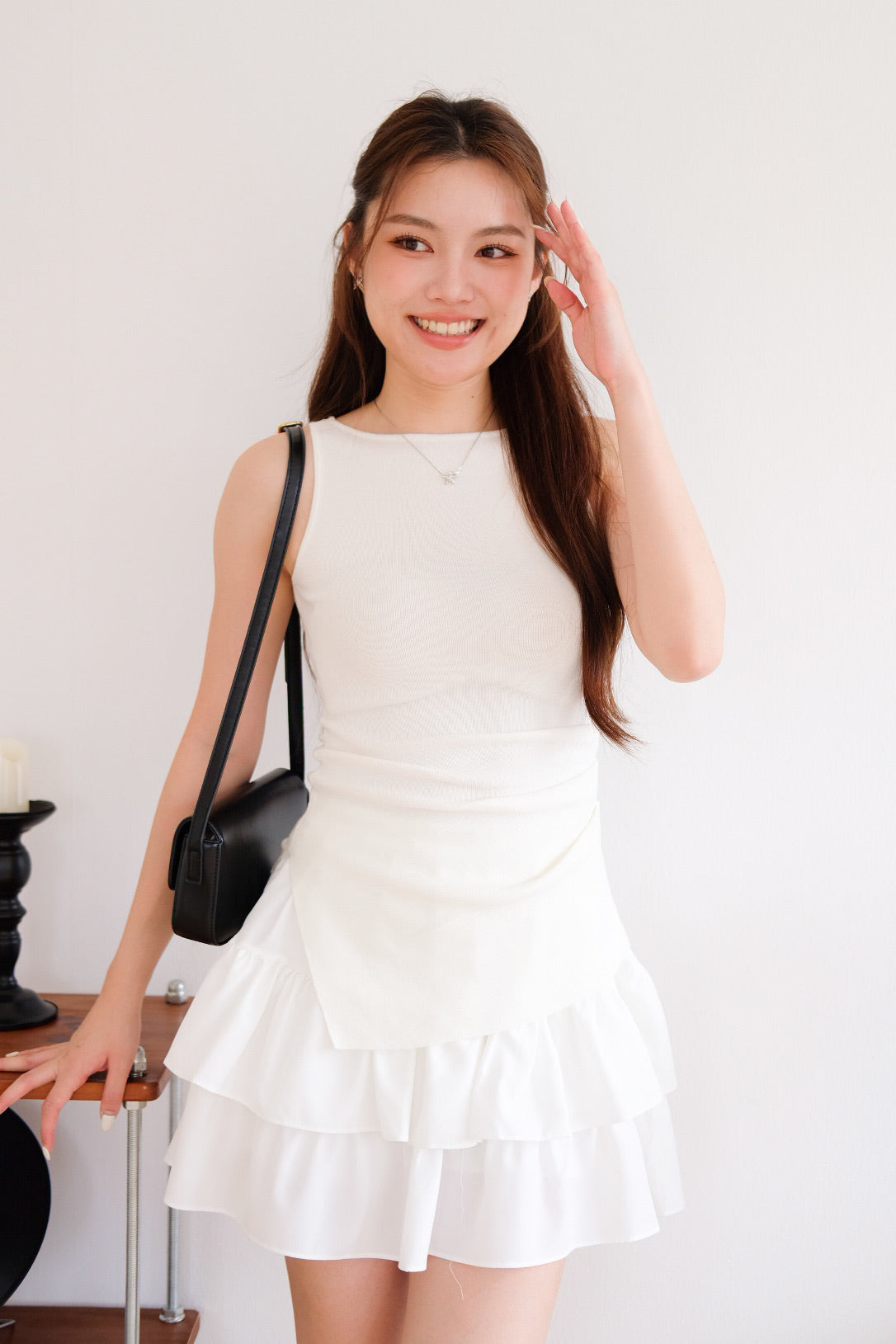 Velisse Boatneck Ruched Top (White)