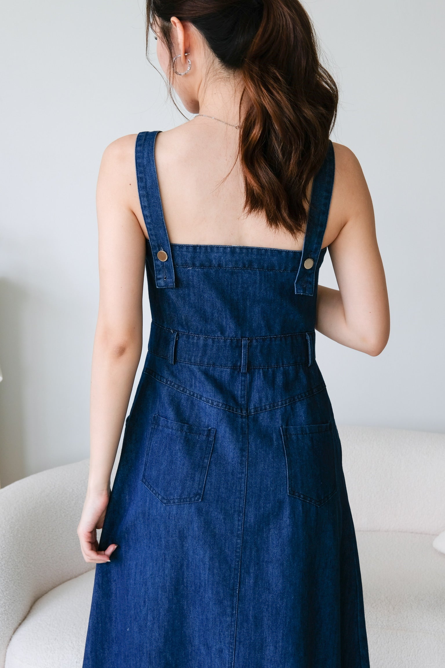 Ean Button Down Denim Maxi Dress (Dark Blue)