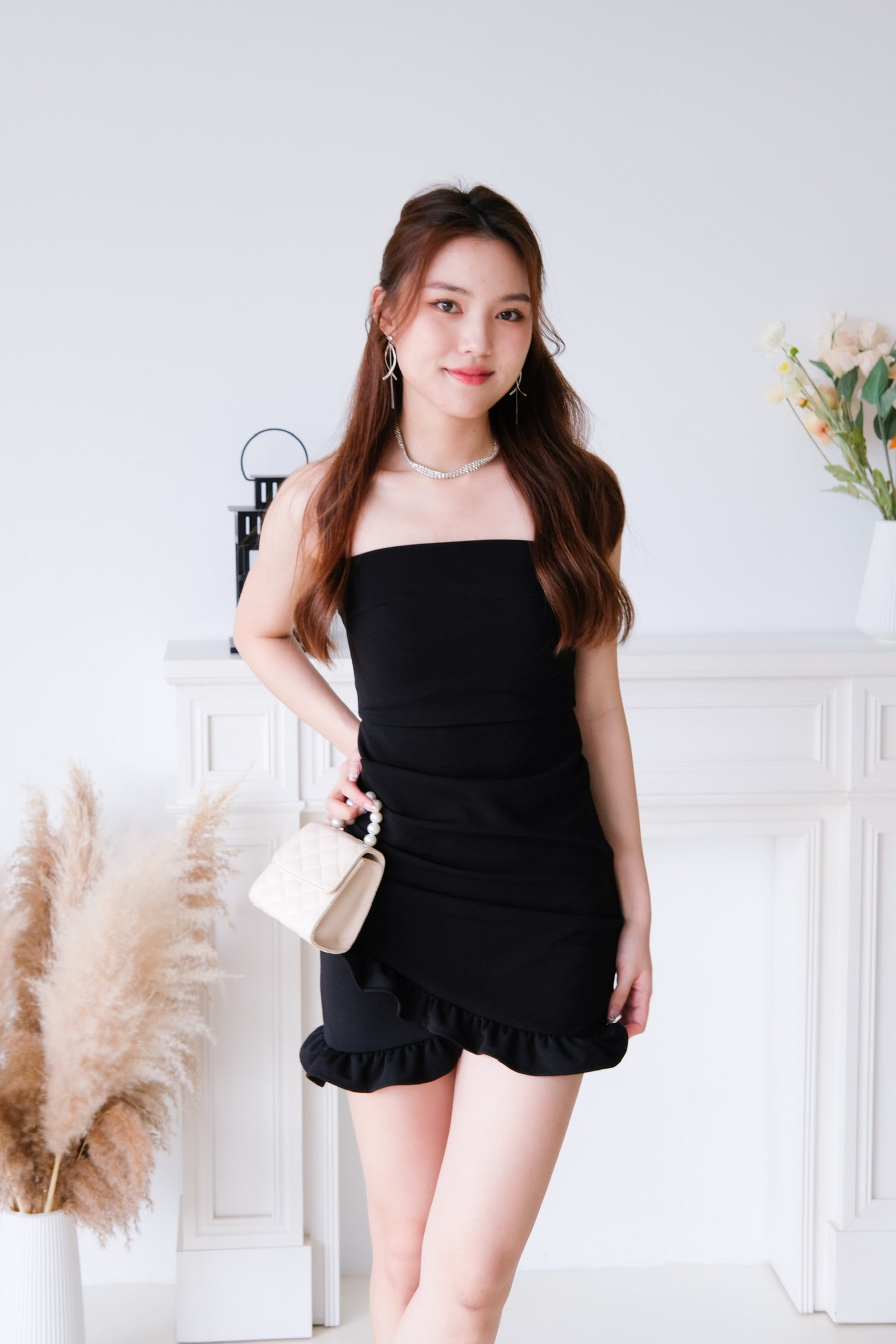 Cynthia Ruffle Tube Dress (Black)