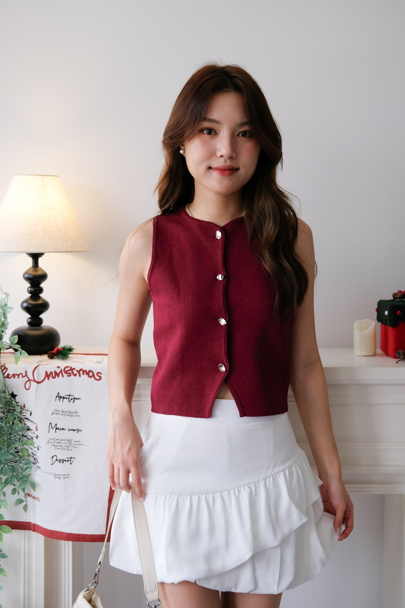 Zola Button Vest Top (Wine)