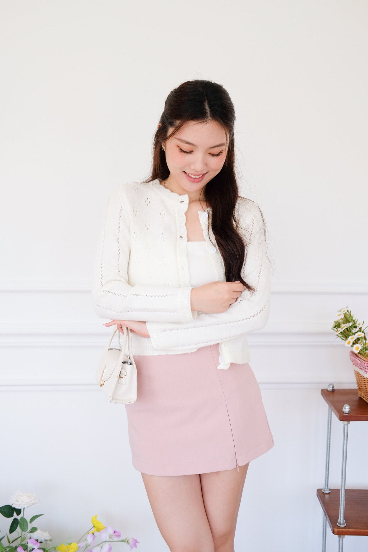 Mirae Soft Fuzzy Knit Cardigan (White)