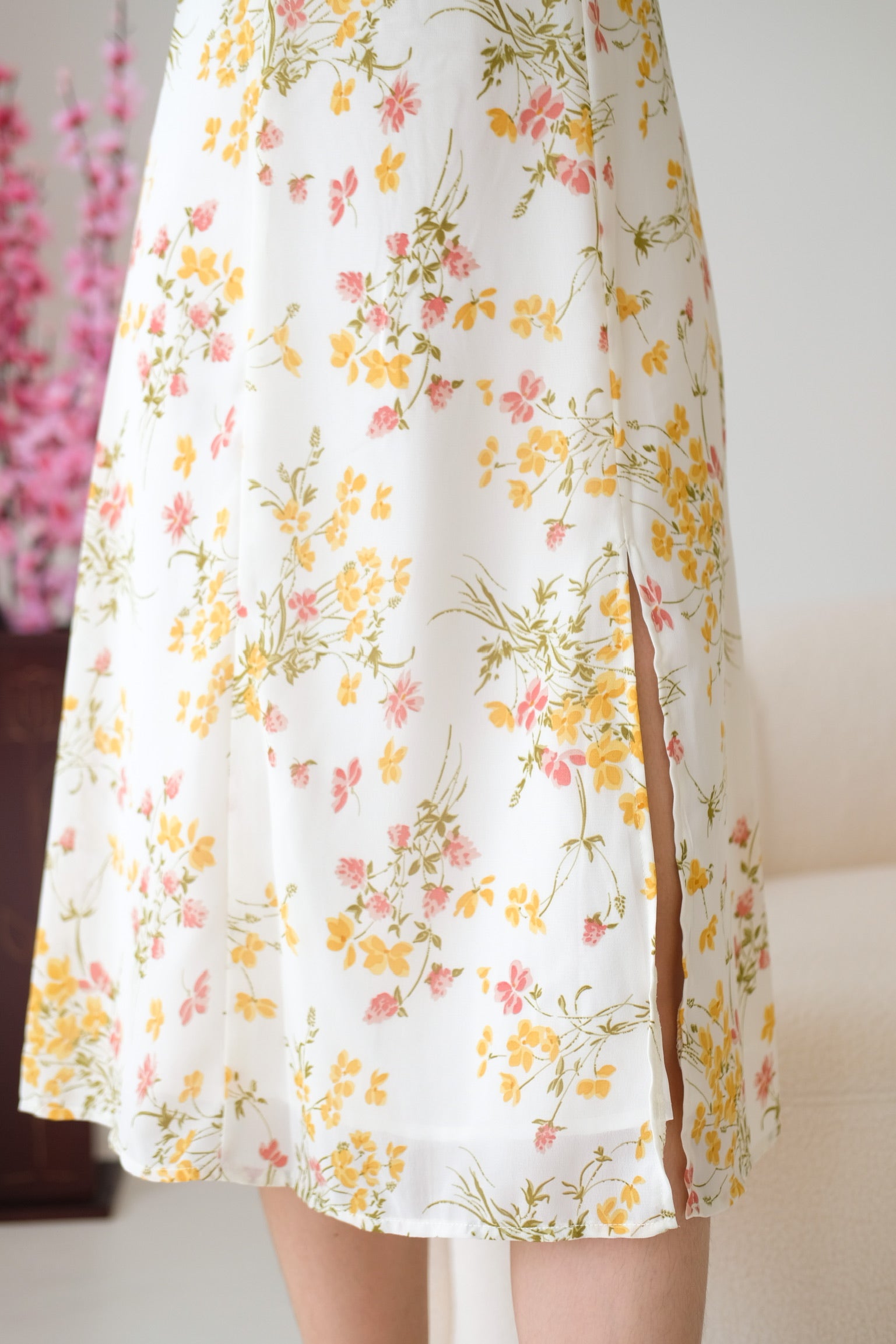 Summer Floral Midi Dress (Beige)