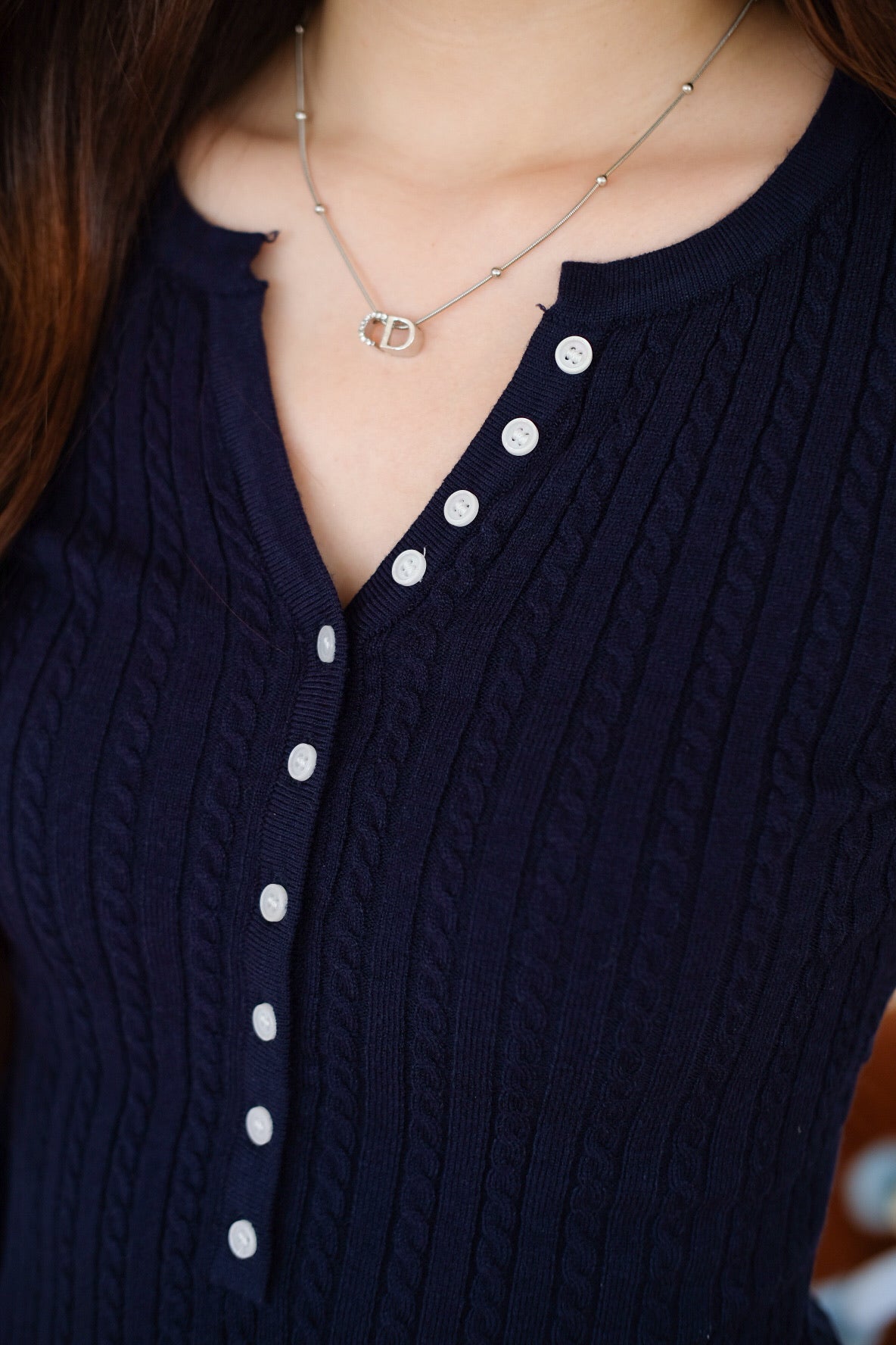 Cecily Buttoned Long Sleeves Knit Top (Navy Blue) [ETA 13 Oct]