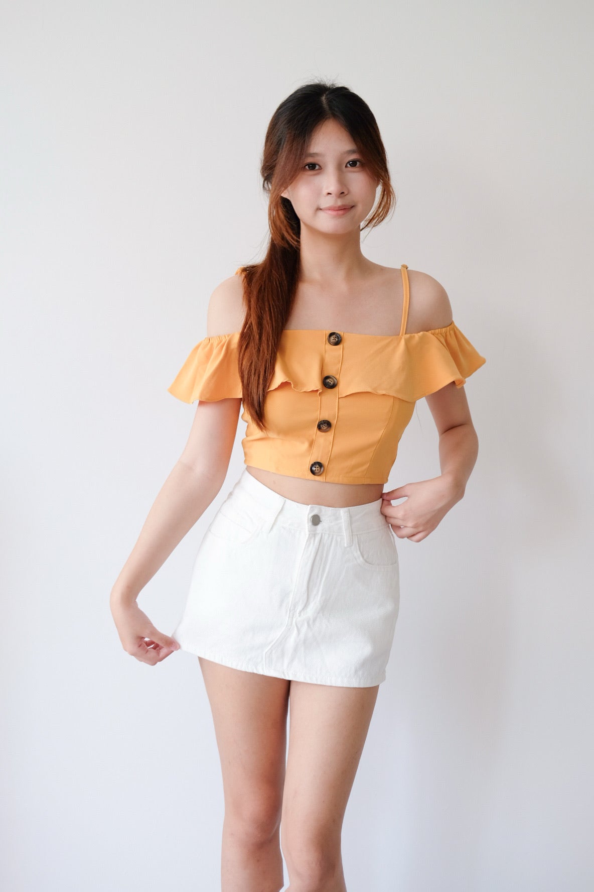 White High Waist Denim Skort