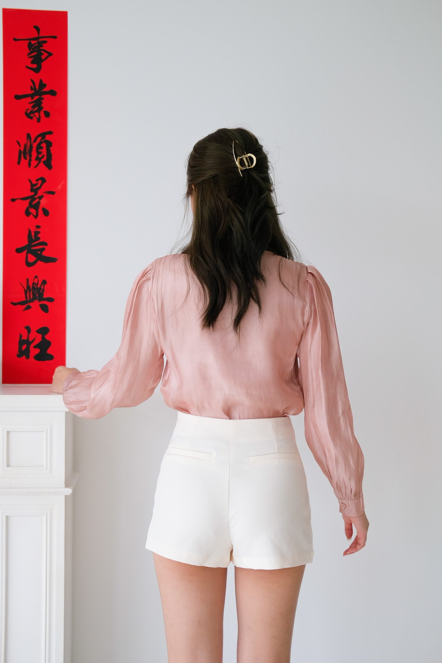 Zandra Gloss Satin Blouse (Champagne Pink)