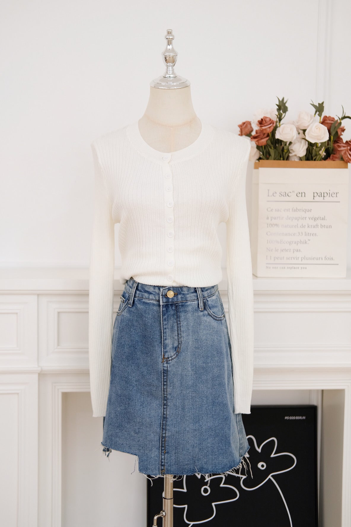 Dark Blue Denim High Waist Skirt