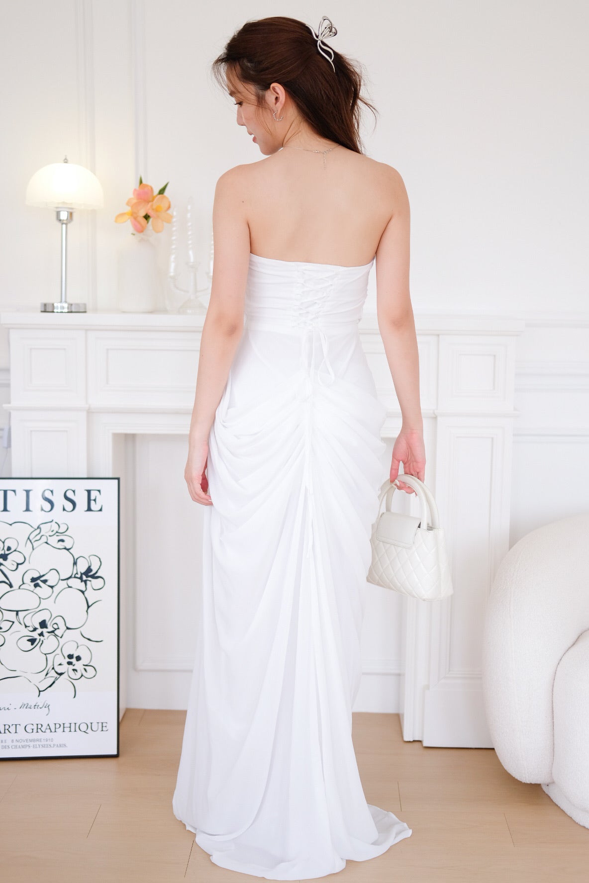 Seraphina Tube Corset Slit Maxi Dress (White)