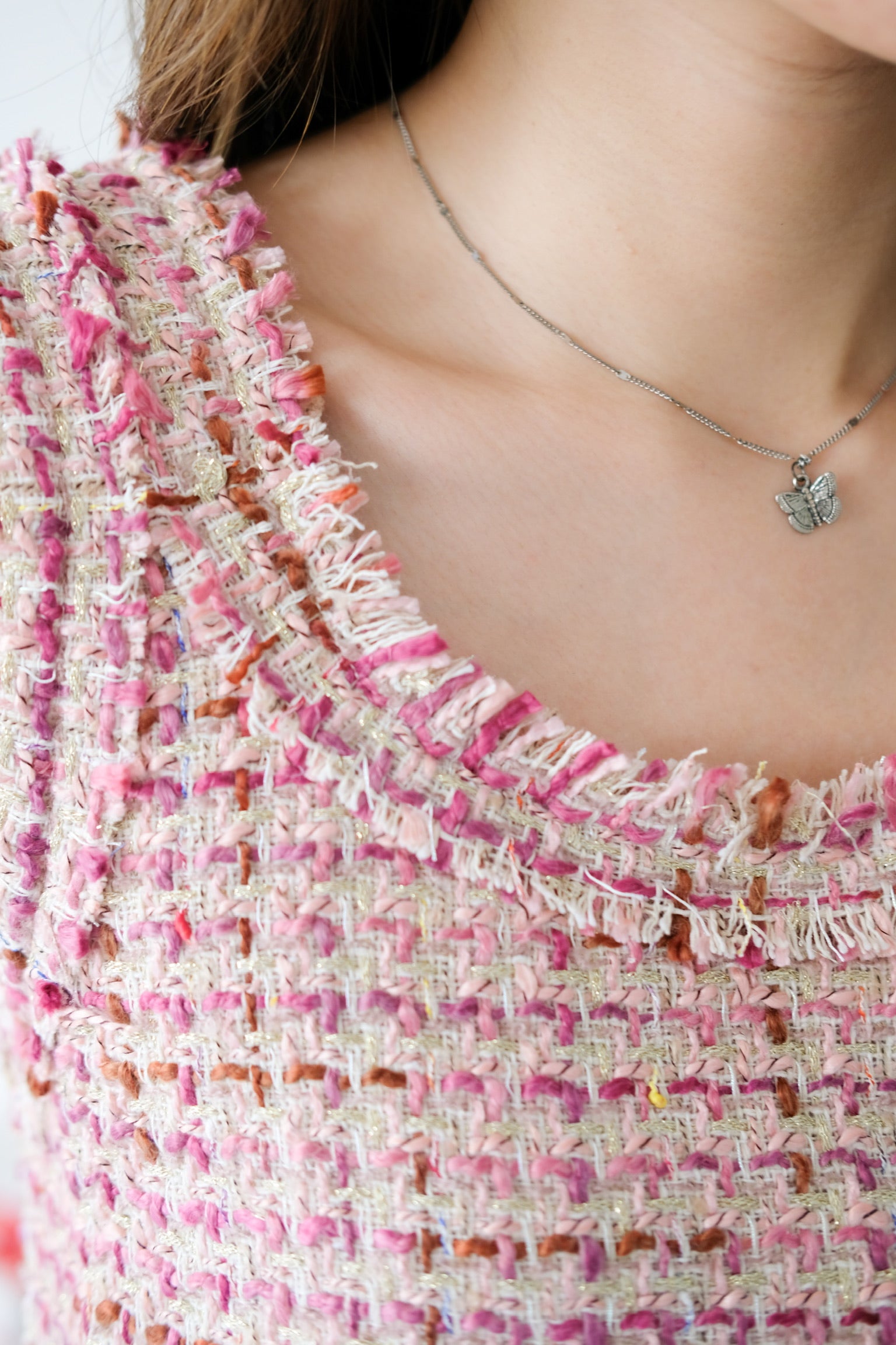 Mirea Frills Tweed Crop Top (Magenta)