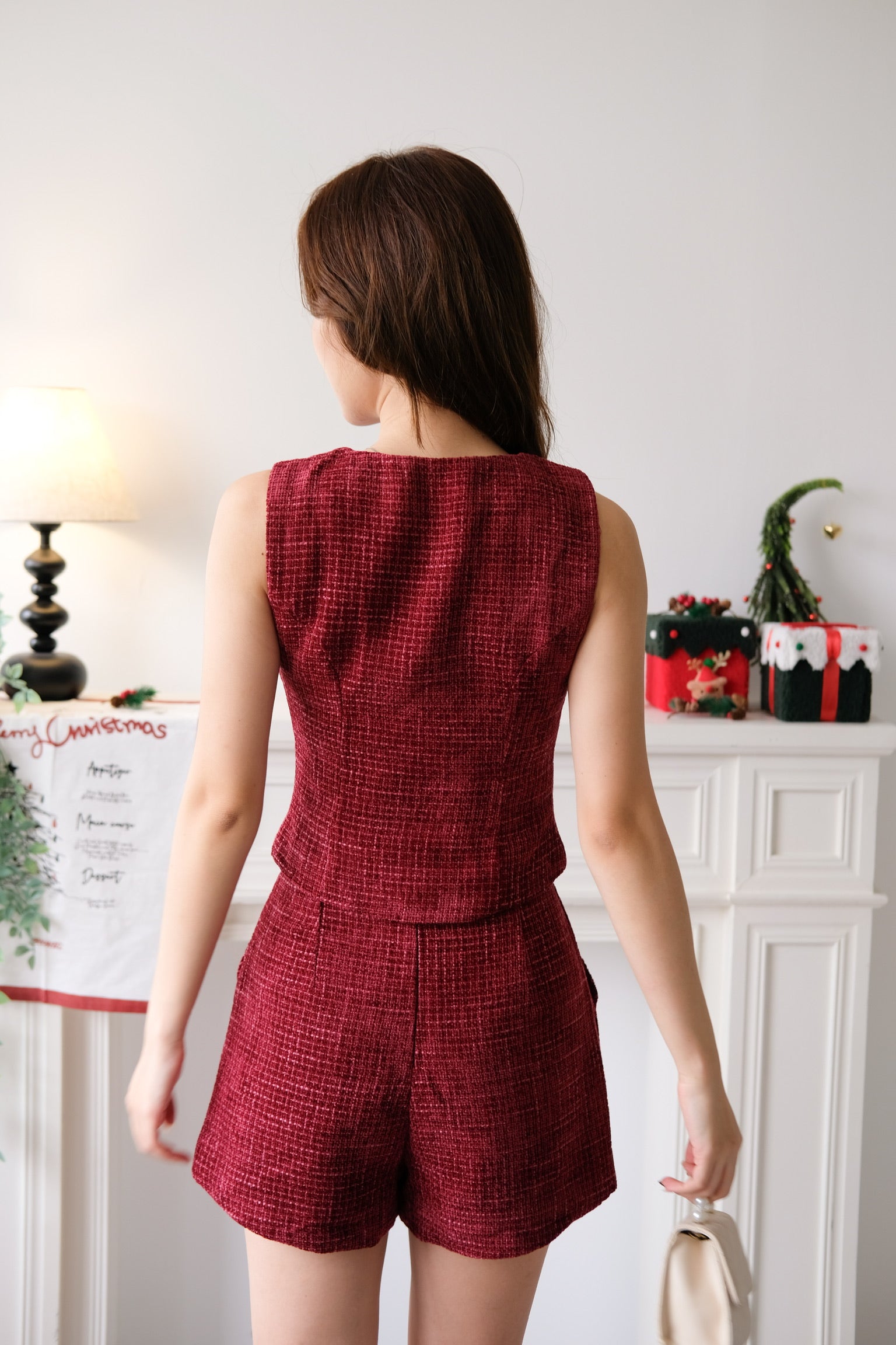 Eleanor Velvet Tweed Set (Burgundy)