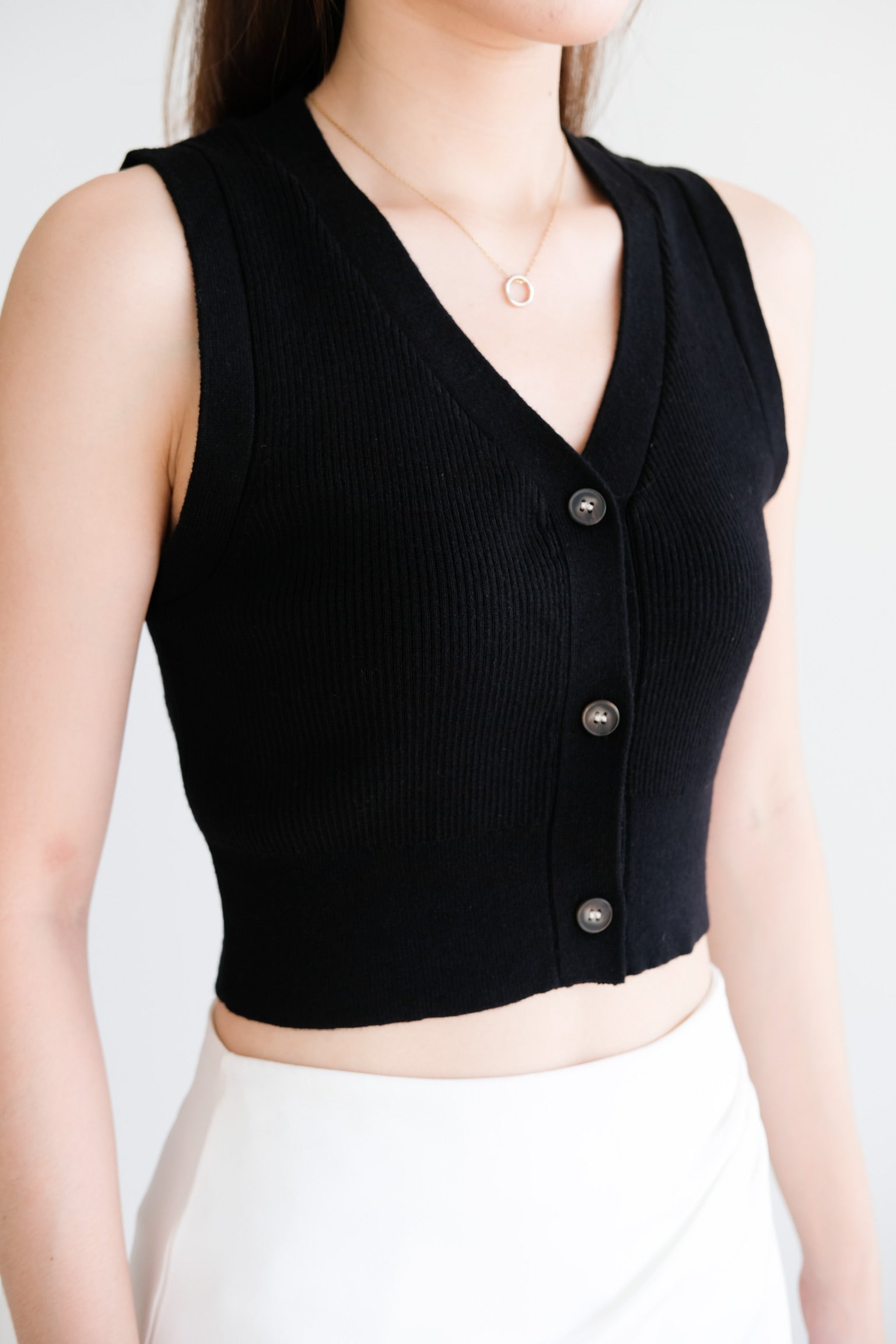 Nadia V Neck Vest Top (Black)