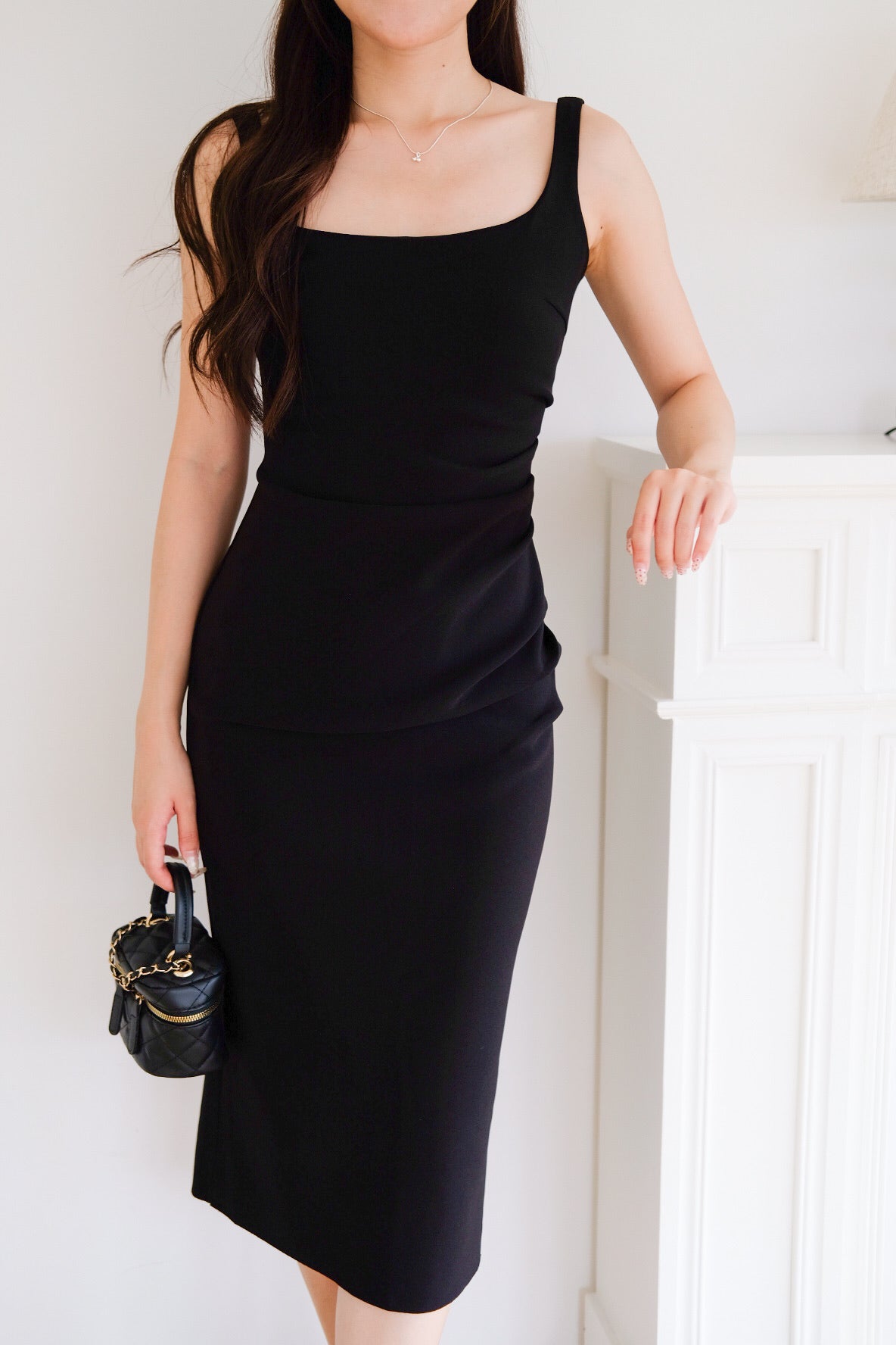 Claude Ruched Slim Fit Midi Dress (Black)