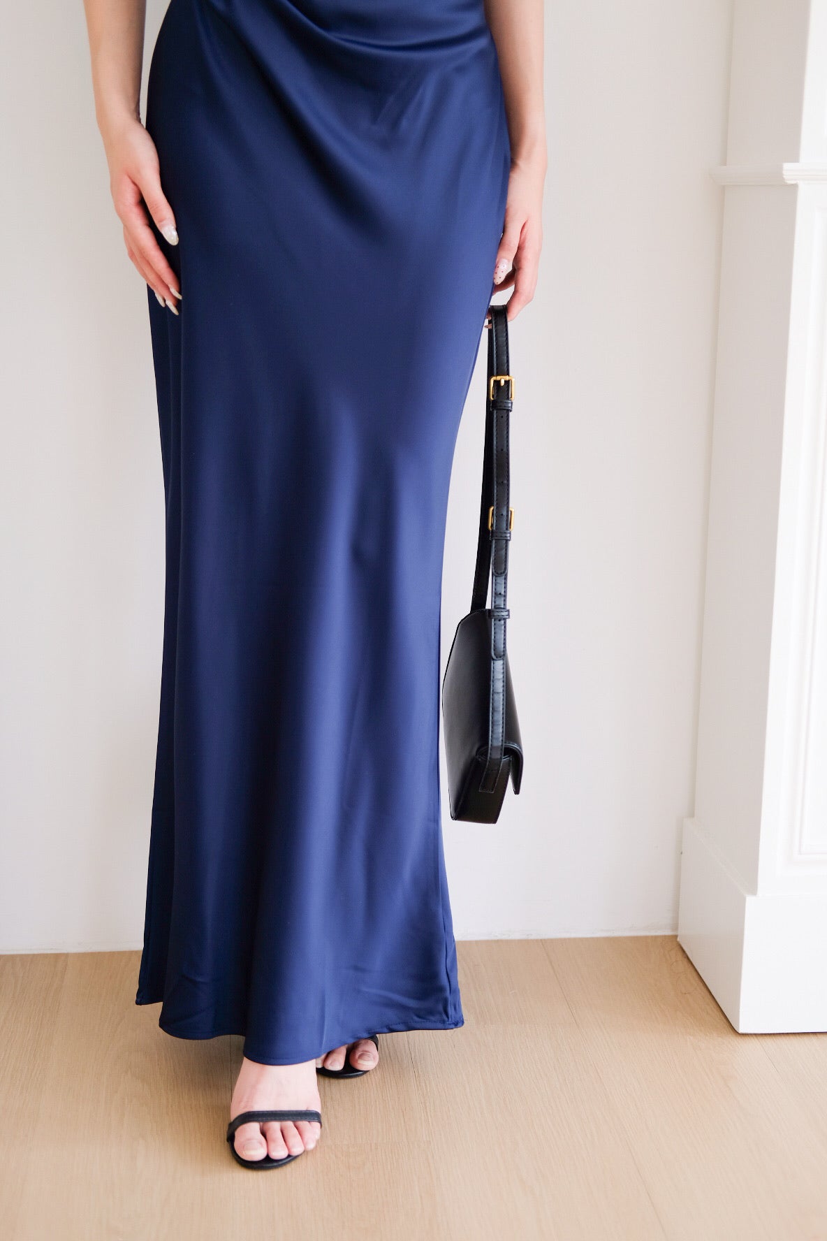 Adora Satin Mermaid Maxi Dress (Navy Blue)