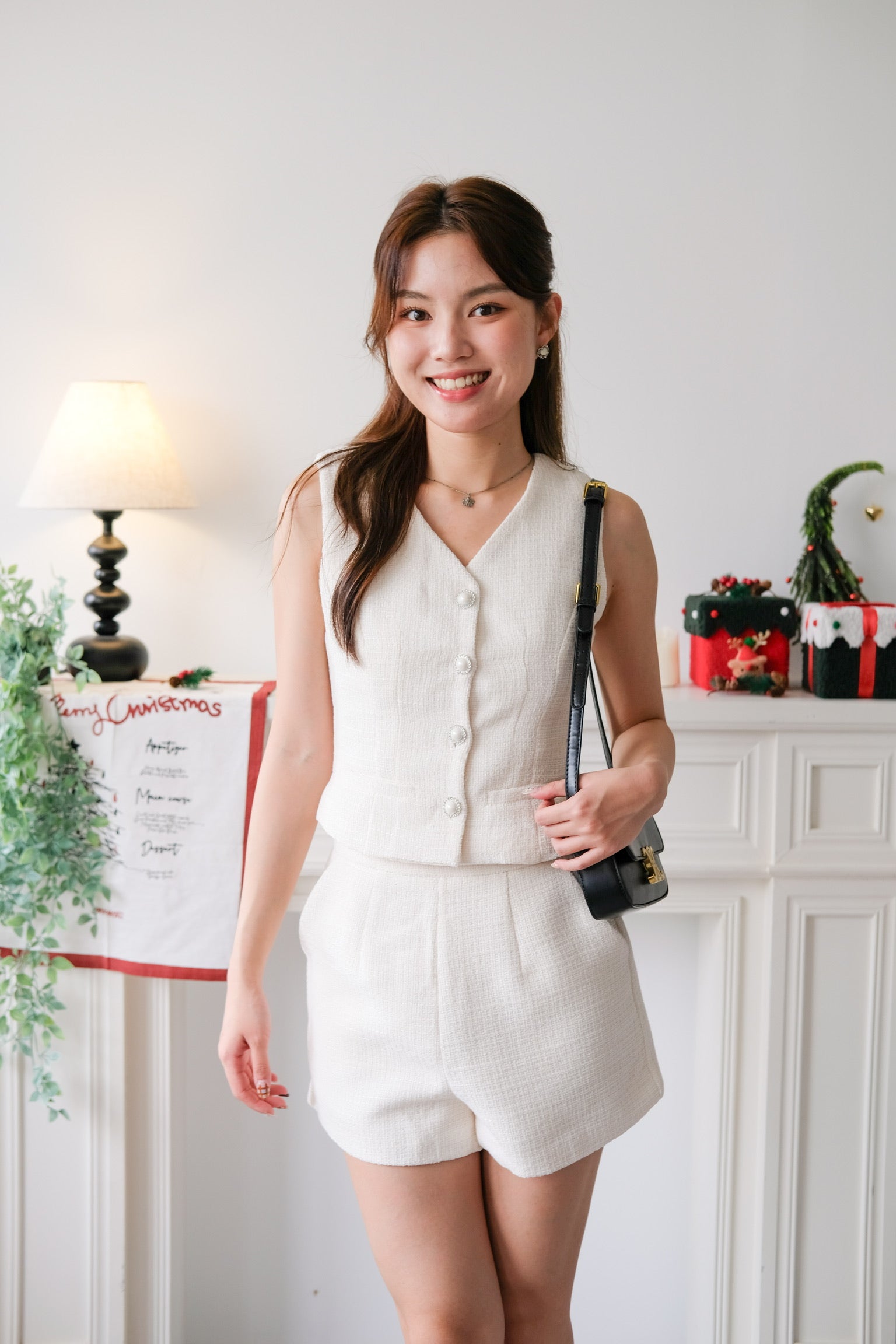 Eleanor Velvet Tweed Set (Cream)