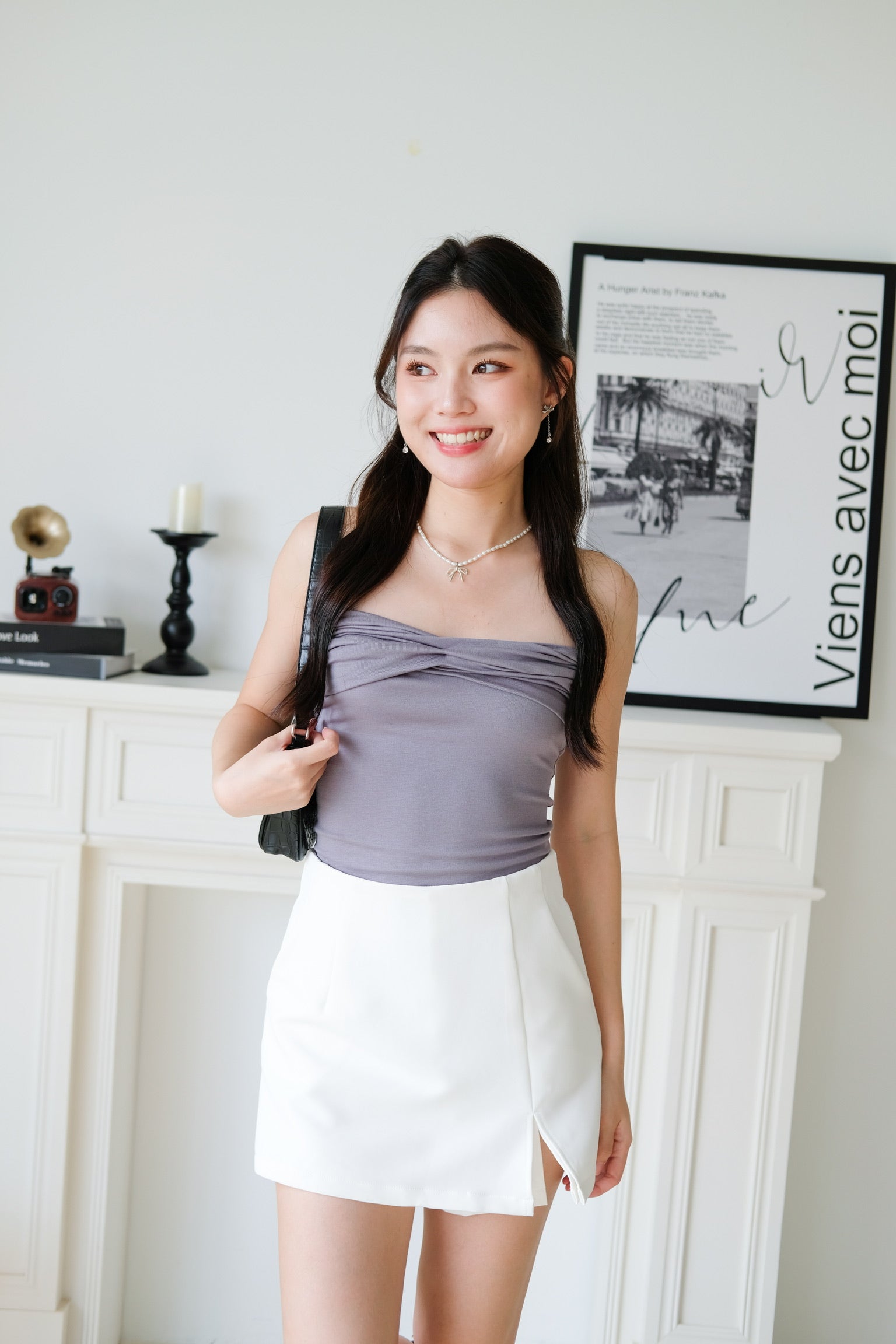 Kelsey Mini Slit Skort (White)