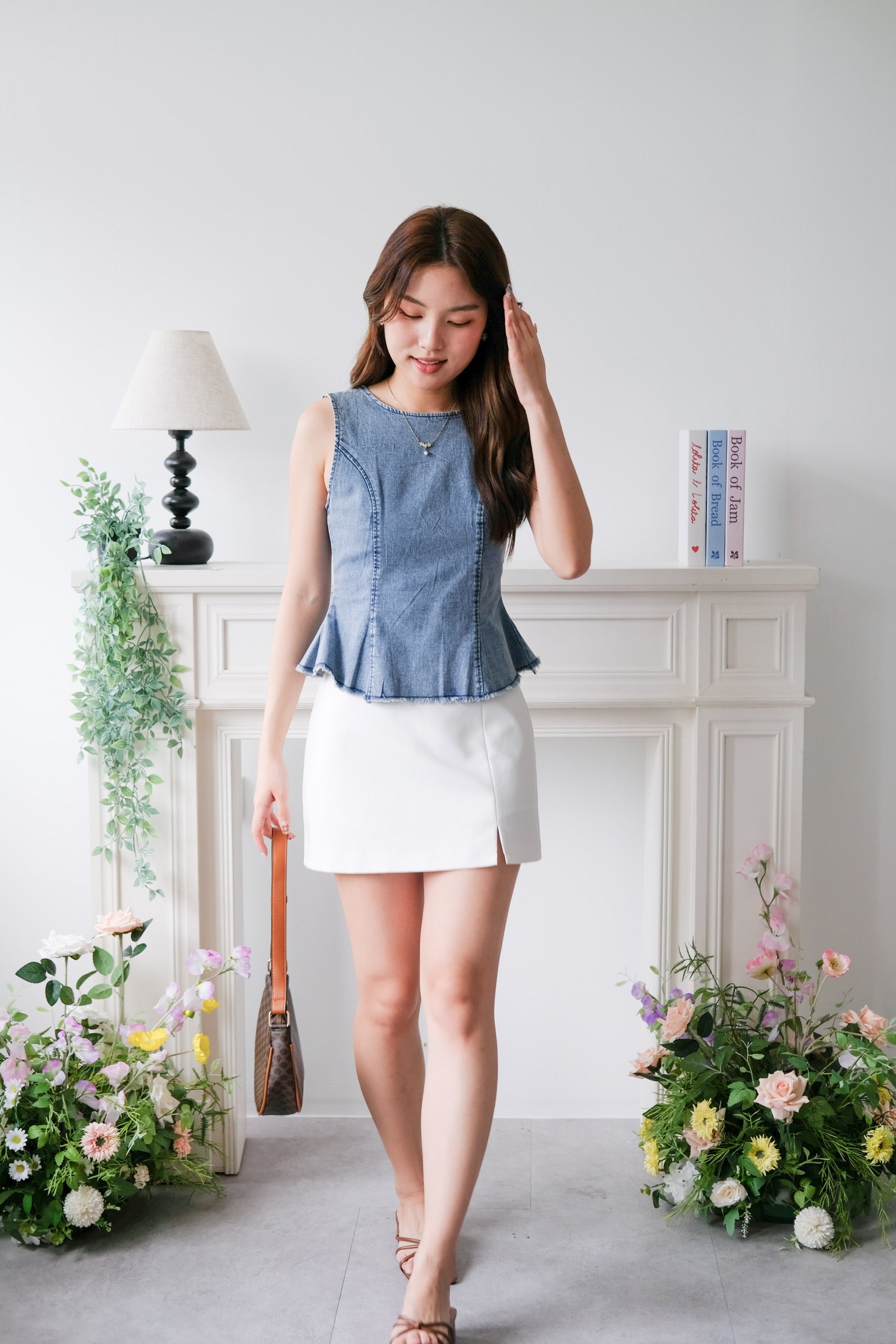 Alda Peplum Denim Top (Light Blue)