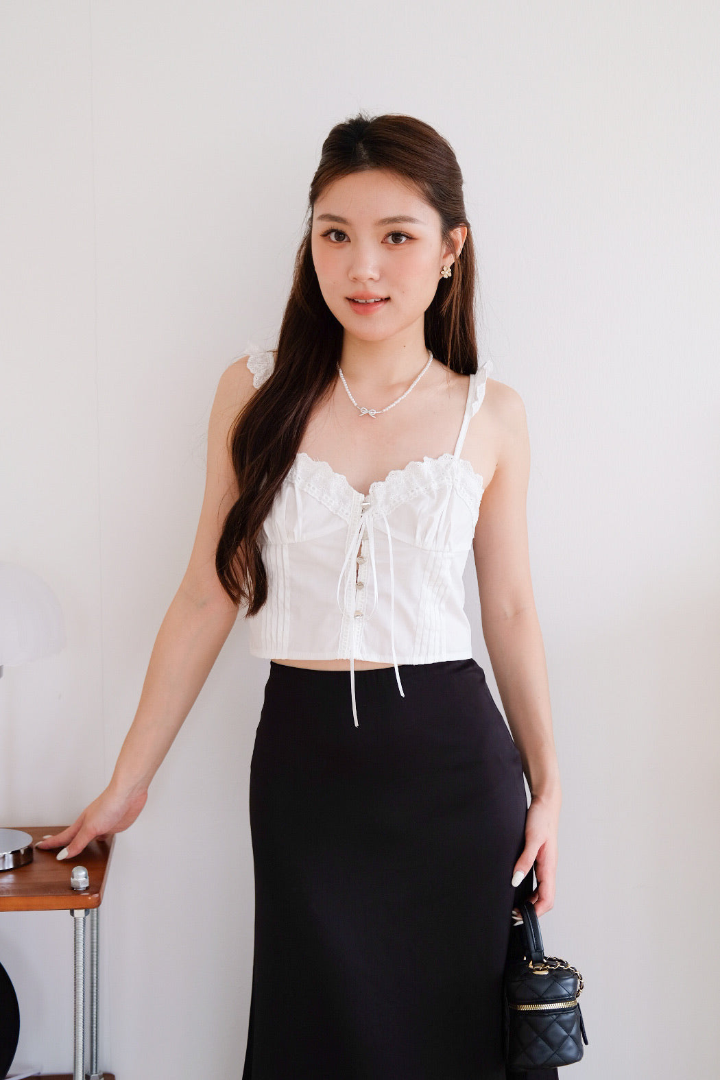 Belle Eyelet Coquette Crop Top (White)