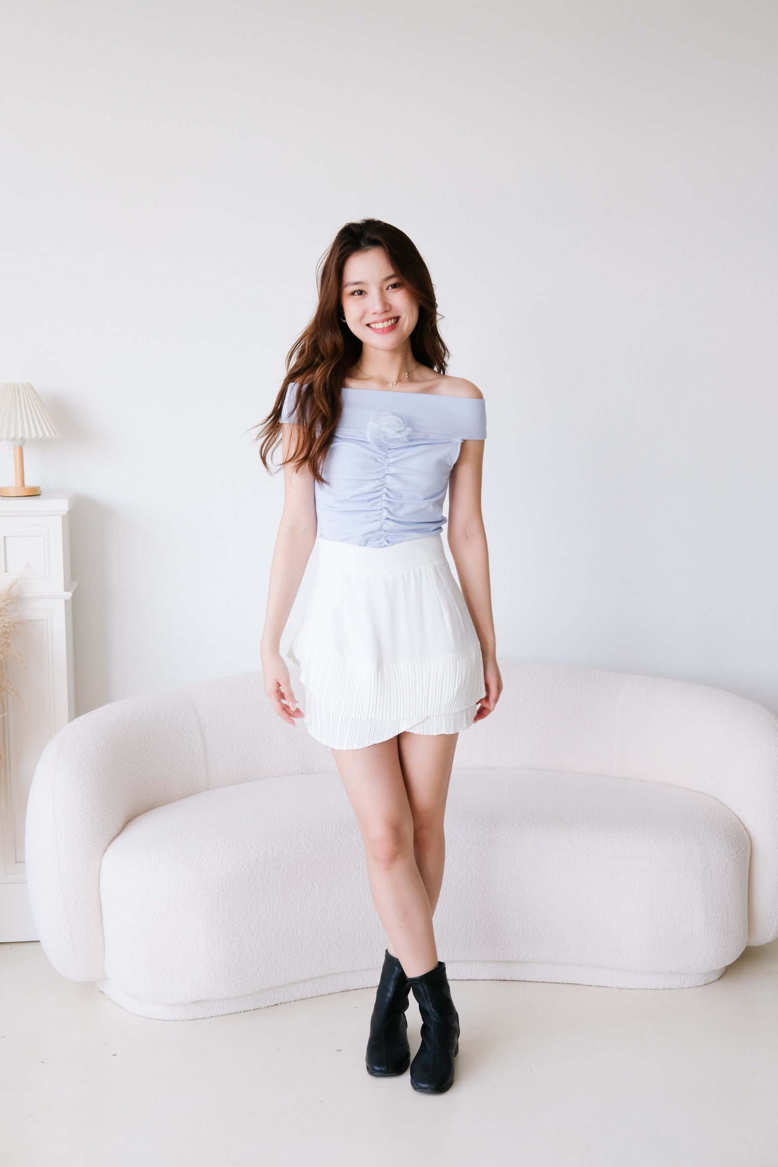 Ernie Rose Off Shoulder Crop (Sky Blue)