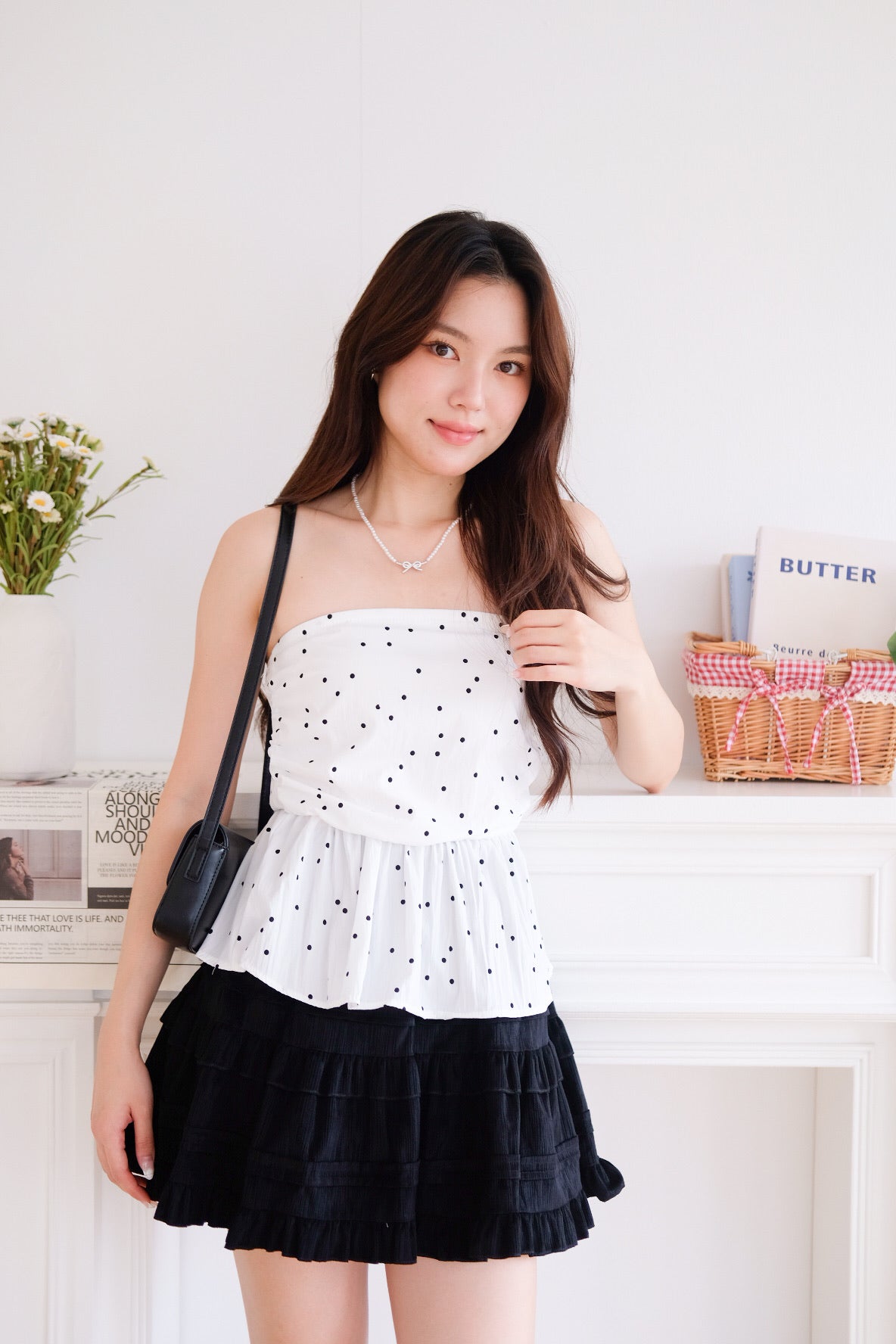 Nora Polka Dot Peplum Tube Top (White)