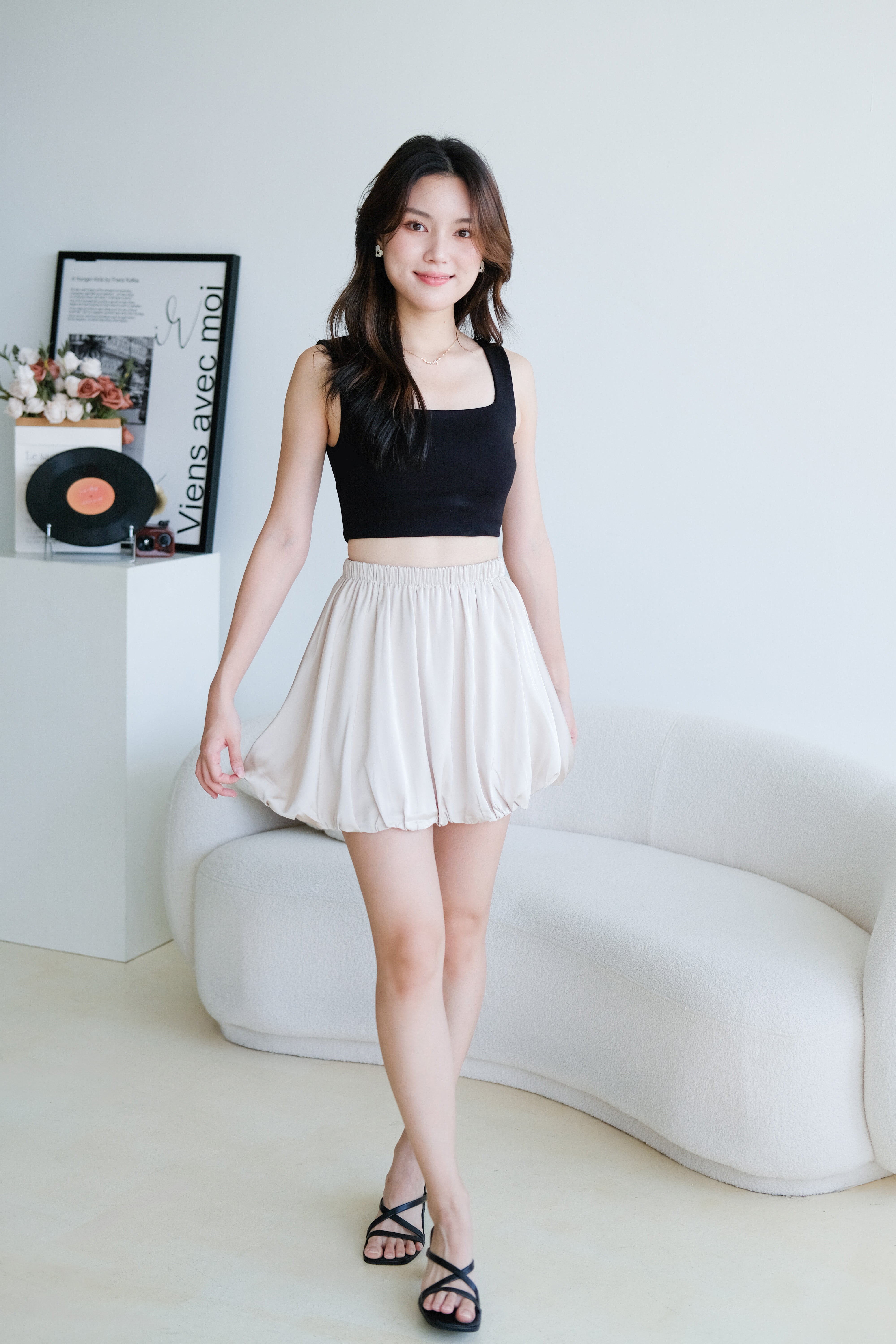 Lisa Bubble Satin Skirt (Champagne)