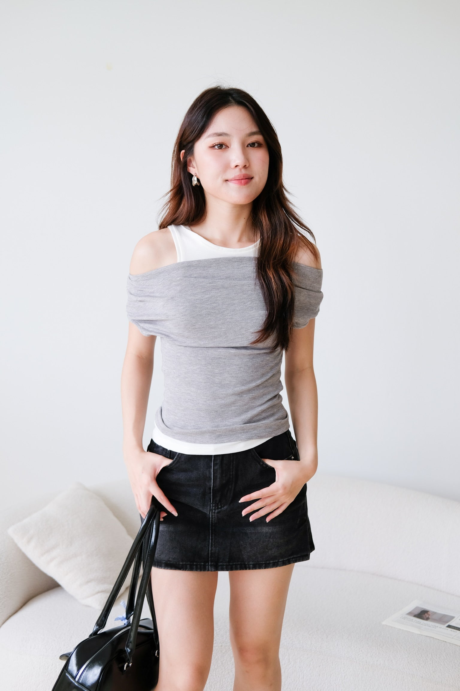 Mila Cold Shoulder Cotton Tank Top (Light Grey)