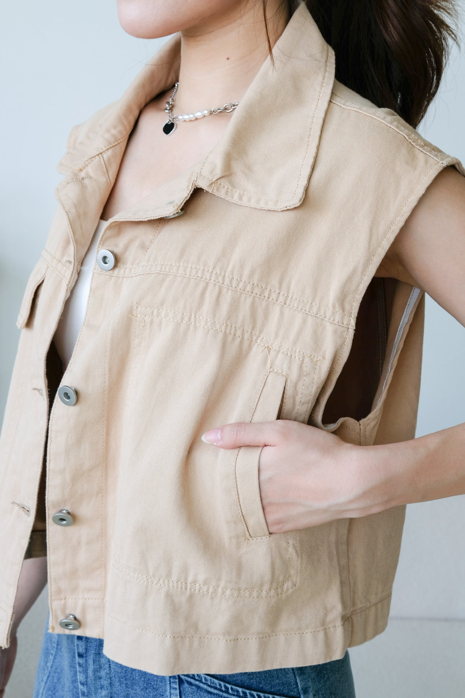 Sabby Denim Vest (Khaki)