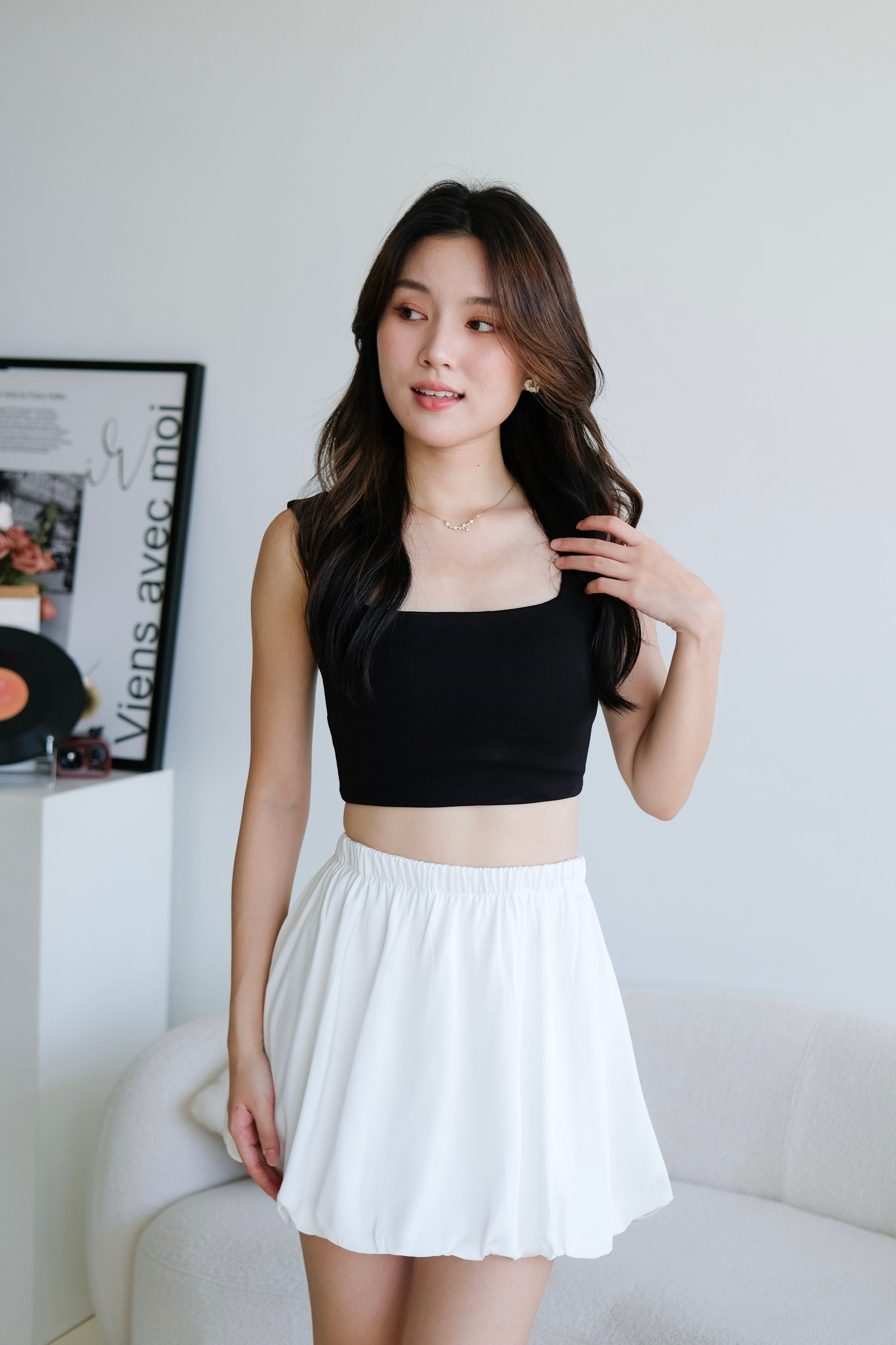Lisa Bubble Satin Skirt (White)